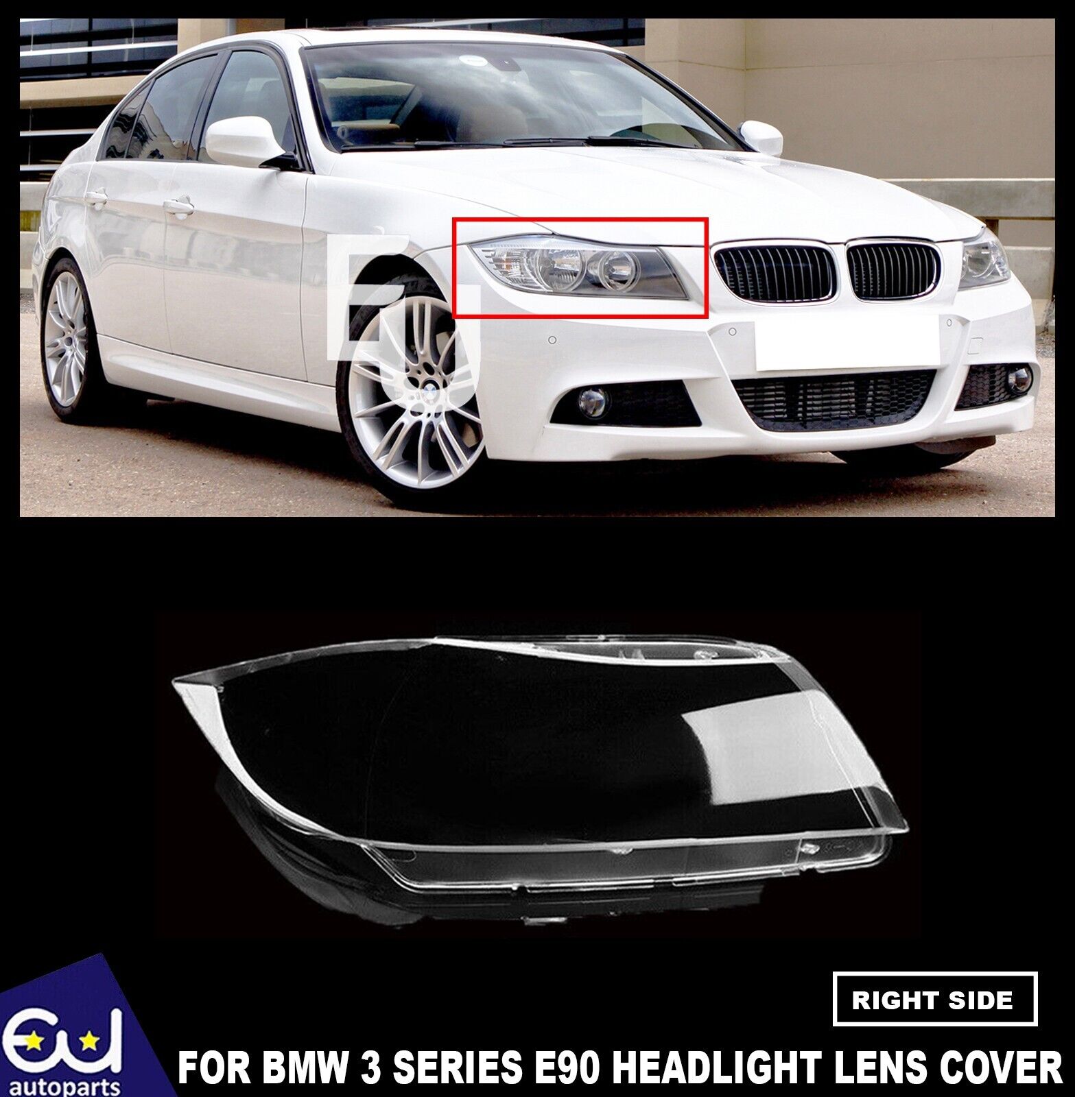 FOR BMW 3 E90/E91 RIGHT SIDE FRONT HEADLIGHT HEADLAMP CLEAR LENS COVER 2005-2012