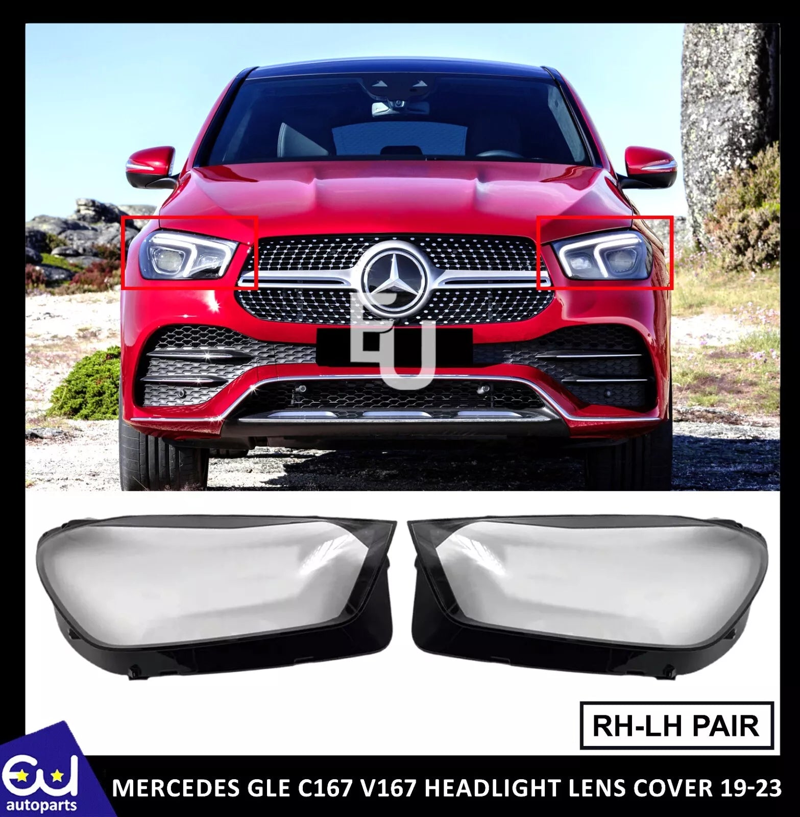FOR MERCEDES GLE W167 C167 V167 HEADLIGHT LENS LAMP COVER LEFT RIGHT SIDE 19-23