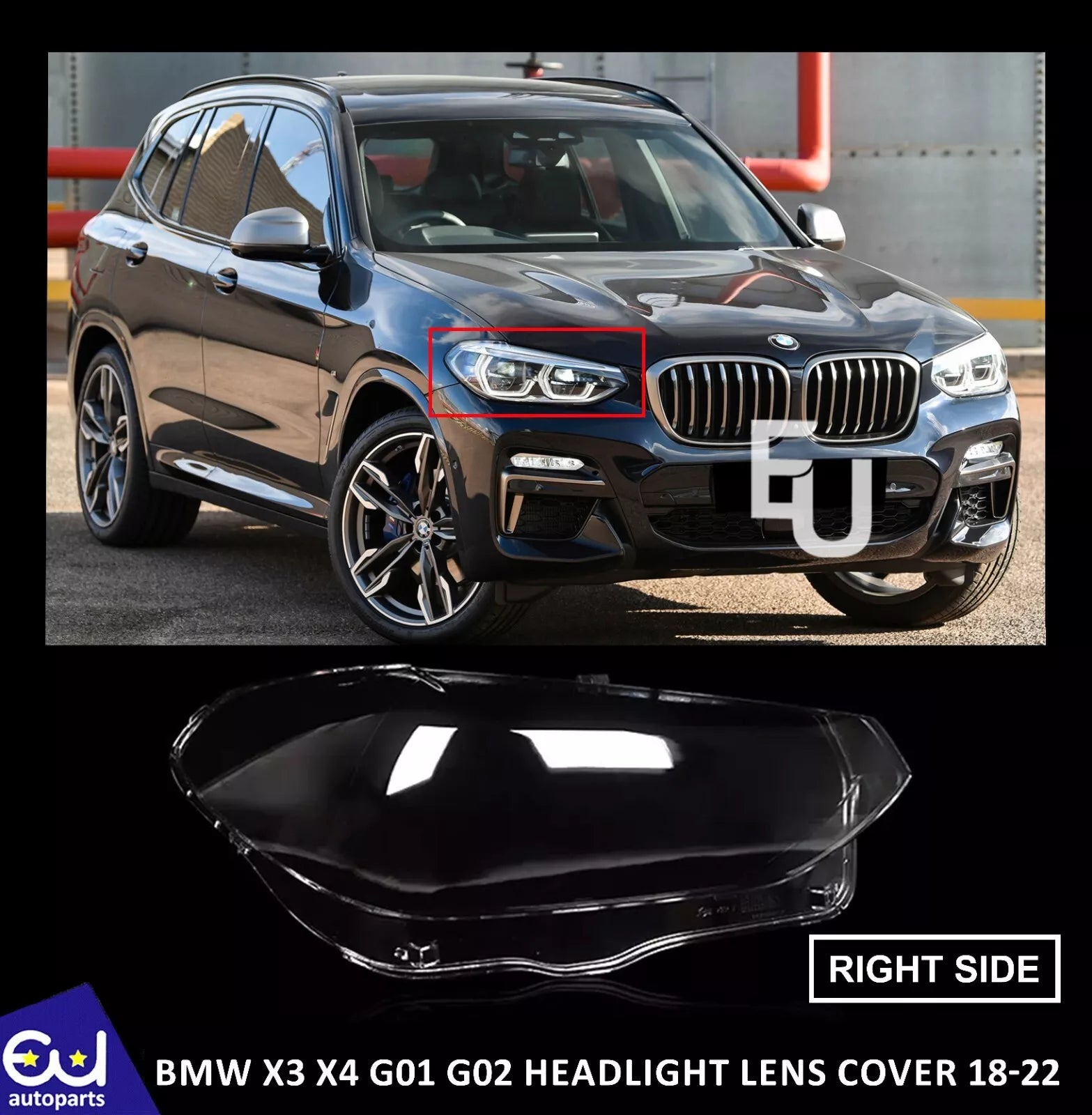 RIGHT SIDE HEADLIGHT LENS HEADLAMP COVER REPLACE FOR BMW X3 X4 G01 G02 G08 18-22