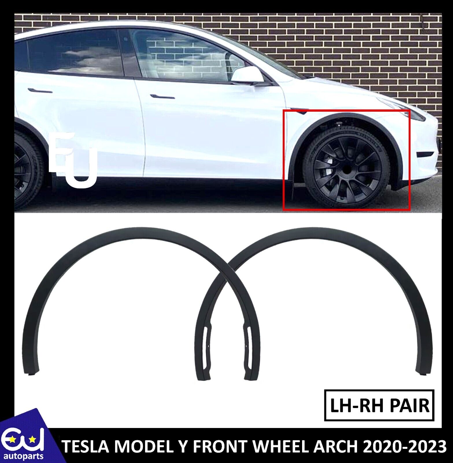 FRONT LH+RH PAIR WHEEL ARCH MOLDING FENDER FLARE FOR TESLA MODEL Y 2020-2023