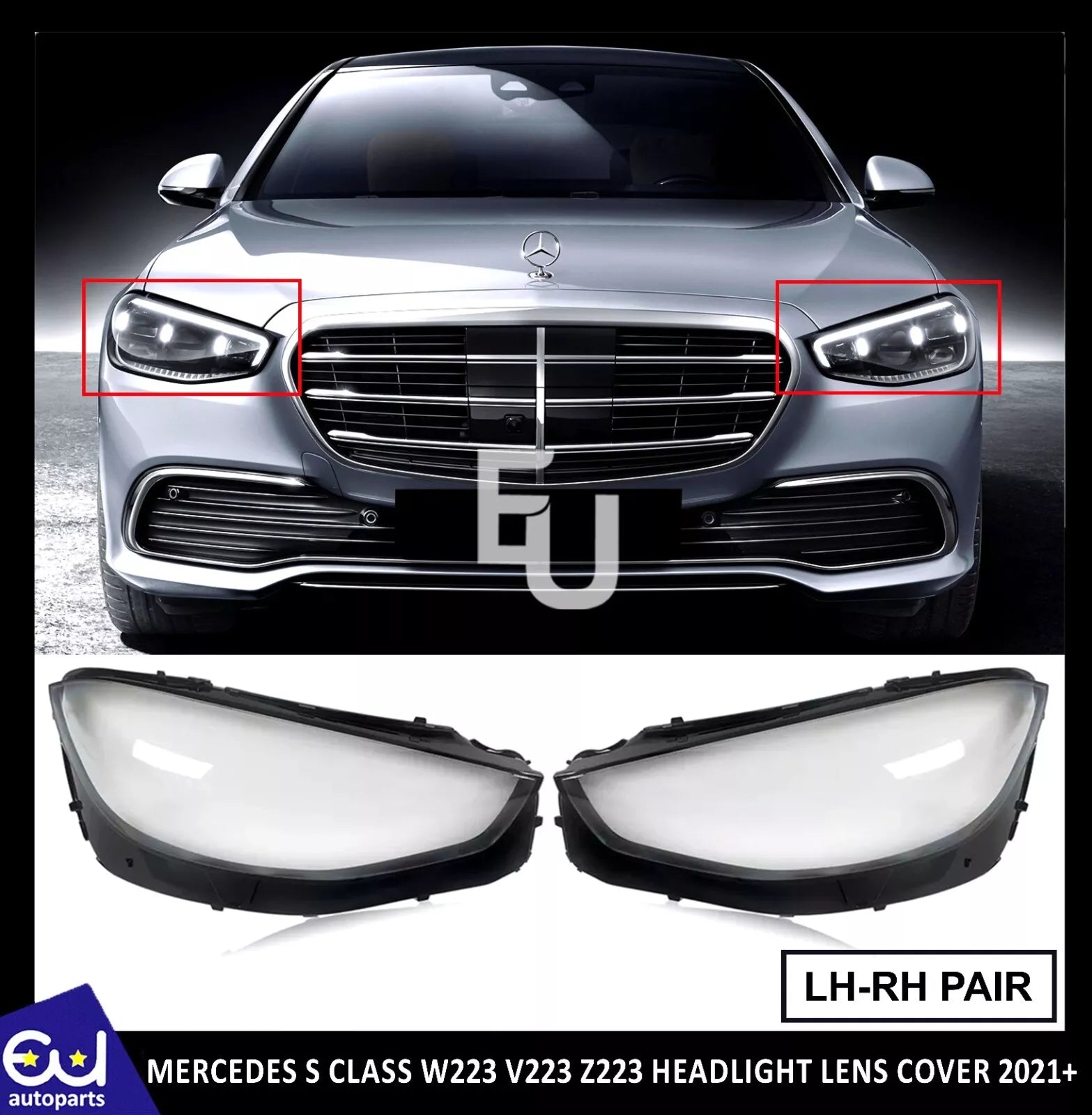 LEFT RIGHT SIDE HEADLIGHT LENS COVER FOR MERCEDES S CLASS W223 V223 Z223 2021+