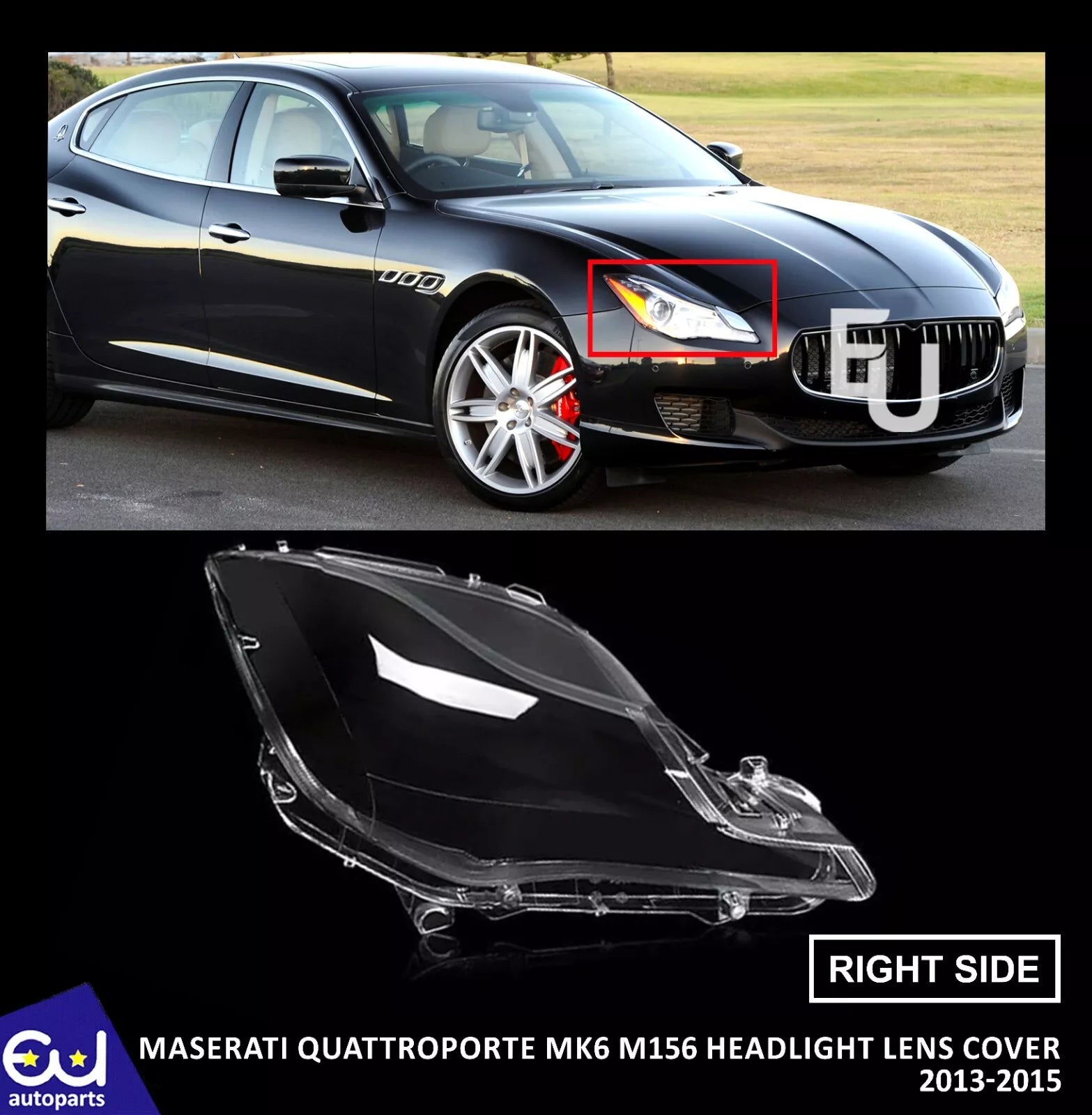 RIGHT DRIVER SIDE HEADLIGHT LENS COVER LAMP FOR MASERATI QUATTROPORTE 2013-15