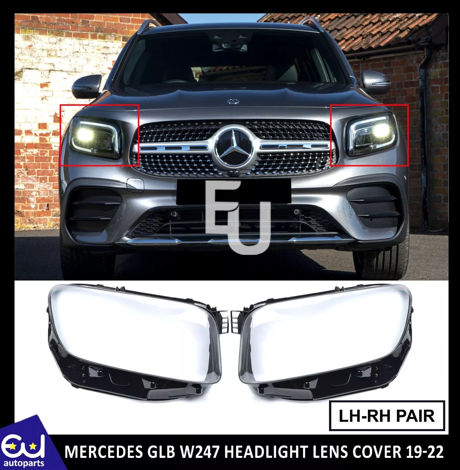 LEFT RIGHT SIDE PAIR HEADLIGHT LENS HEADLAMP COVER FOR MERCEDES GLB W247 2019-22