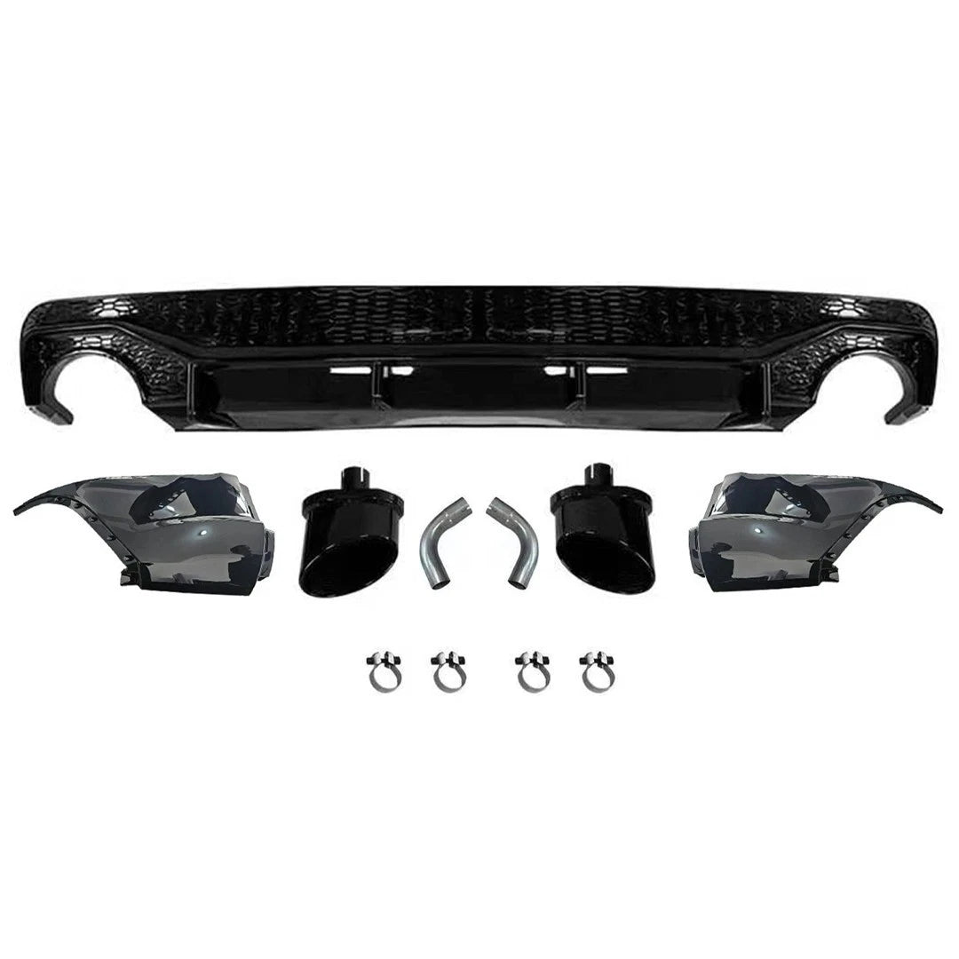 REAR DIFFUSER SQ5 LOOK GLOSS BLACK QUAD EXHAUST TAILPIPE FOR AUDI Q5 S-T 2018-24
