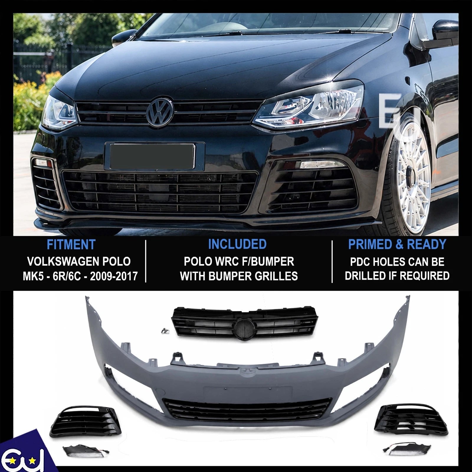 FOR VW VOLKSWAGEN POLO MK5 6R 6C 2009-2017 FRONT BUMPER KIT R20 STYLE