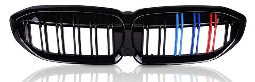FOR BMW 3 SERIES G20 G21 M COLOR KIDNEY GRILLE GRILL DUAL SLAT GLOSS BLACK 2019+