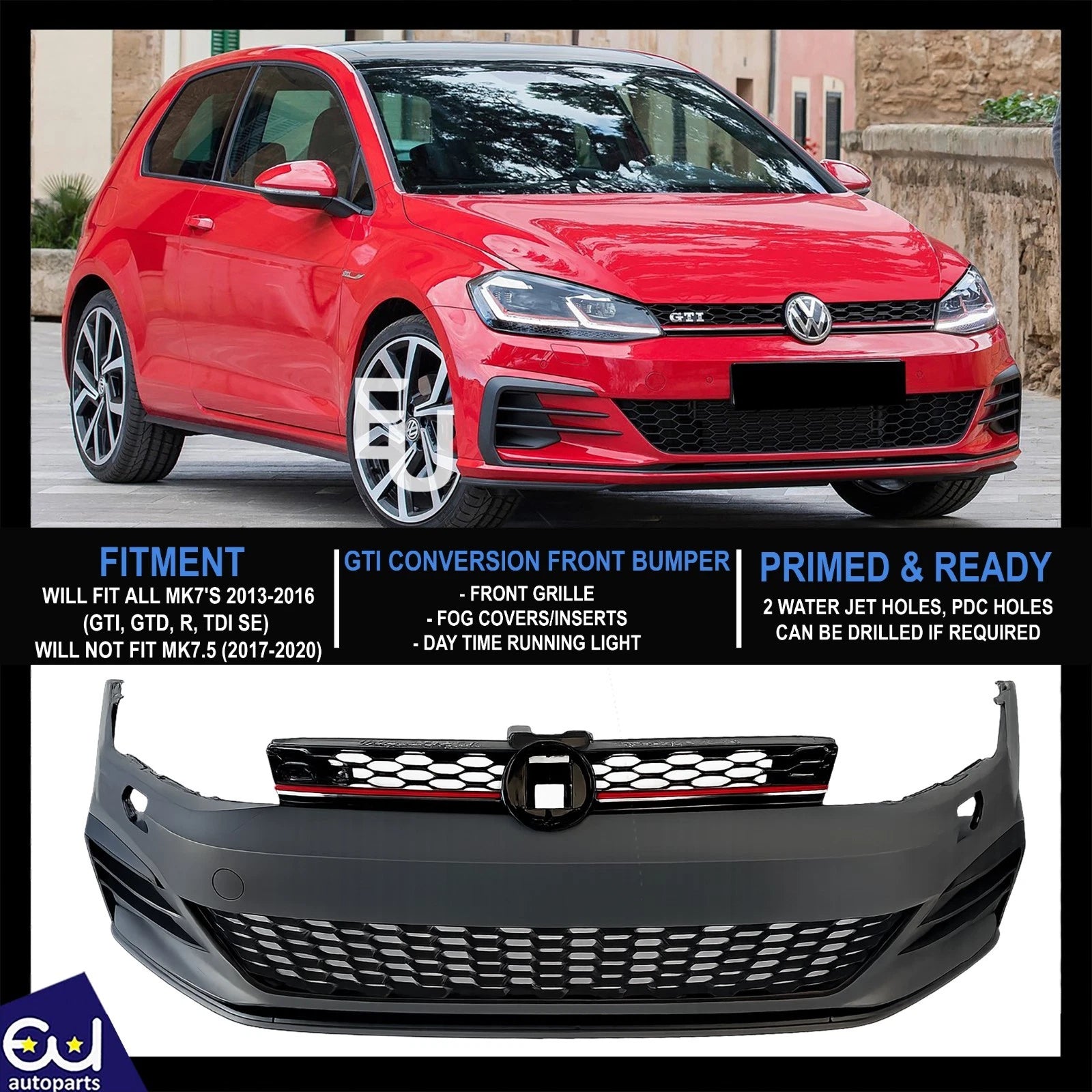 FOR VW GOLF MK7 2013-2016 MK7.5 GTI STYLE FRONT BUMPER FITS GTD SE R LINE