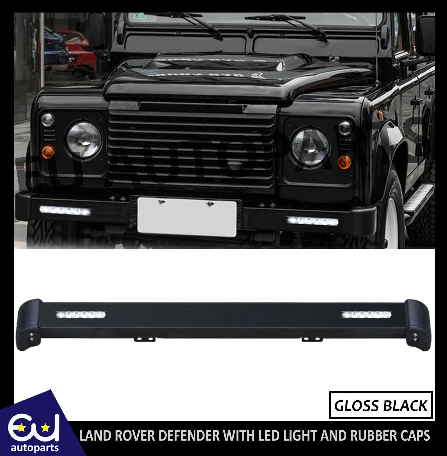 FOR LAND ROVER DEFENDER METAL FRONT BUMPER WITH LED DRL LIGHTS & RUBBE