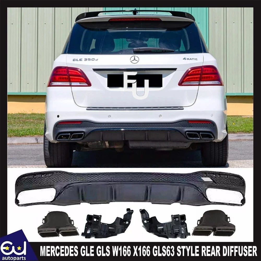 FOR MERCEDES GLE ML W166 SUV GLE63 STYLE REAR DIFFUSER VALANCE & BLACK TAILPIPES