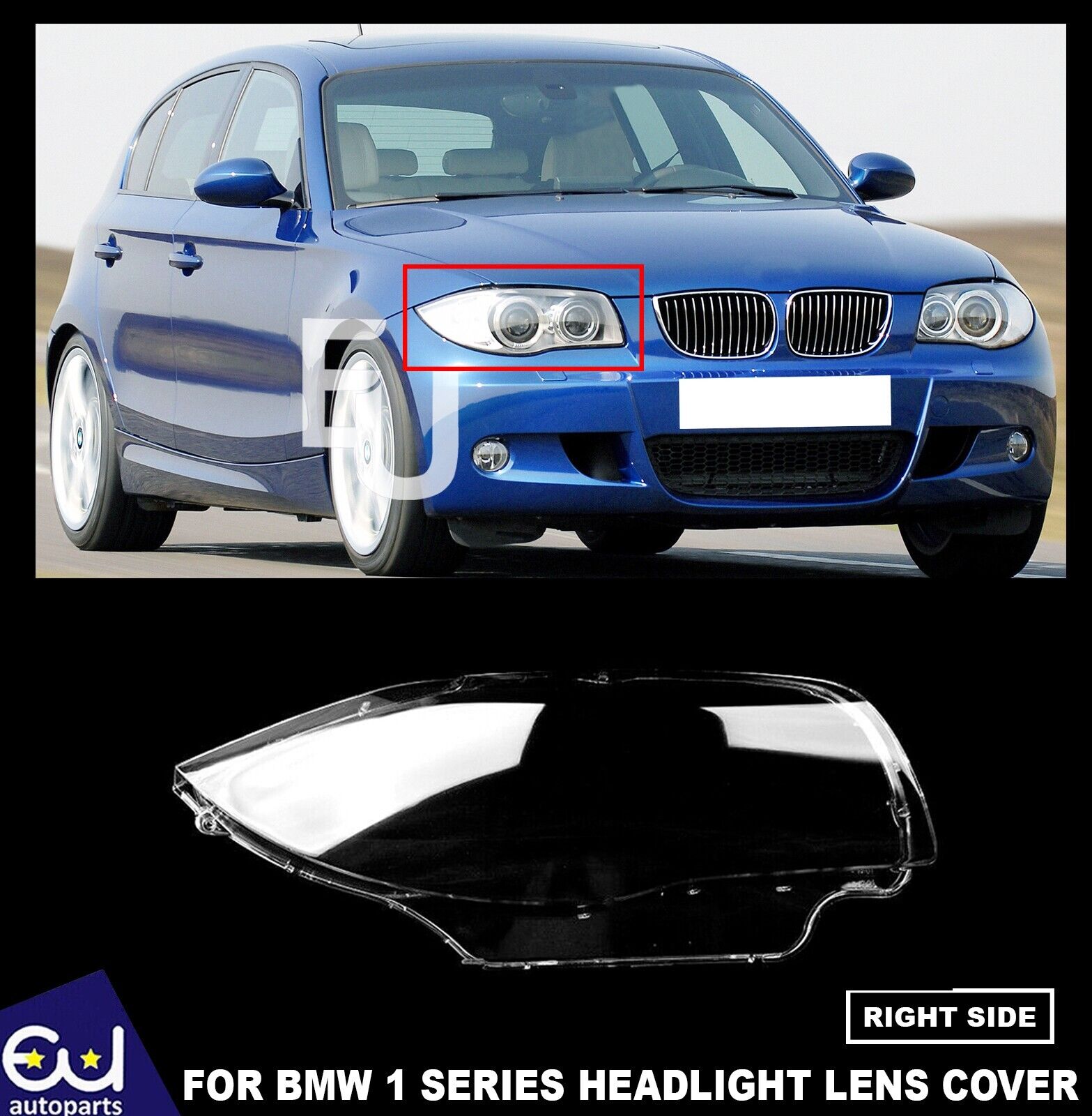 RIGHT HEADLIGHT LENS COVER SHELL FOR BMW E81 E82 E87 E88 1 SERIES 1M 2004-2013