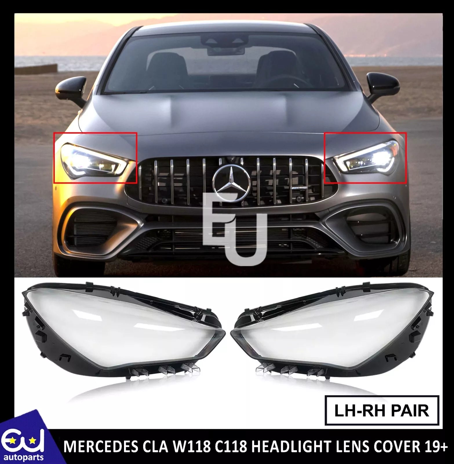 FOR MERCEDES CLA W118 C118 LEFT RIGHT SIDE PAIR HEADLIGHT LENS HEADLAMP COVER