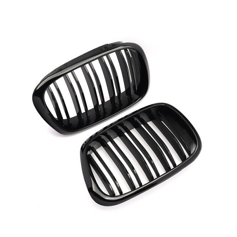 GLOSS BLACK TWIN SLATS FRONT KIDNEY GRILLE GRILL FOR BMW 5 SERIES E39 1995-2002