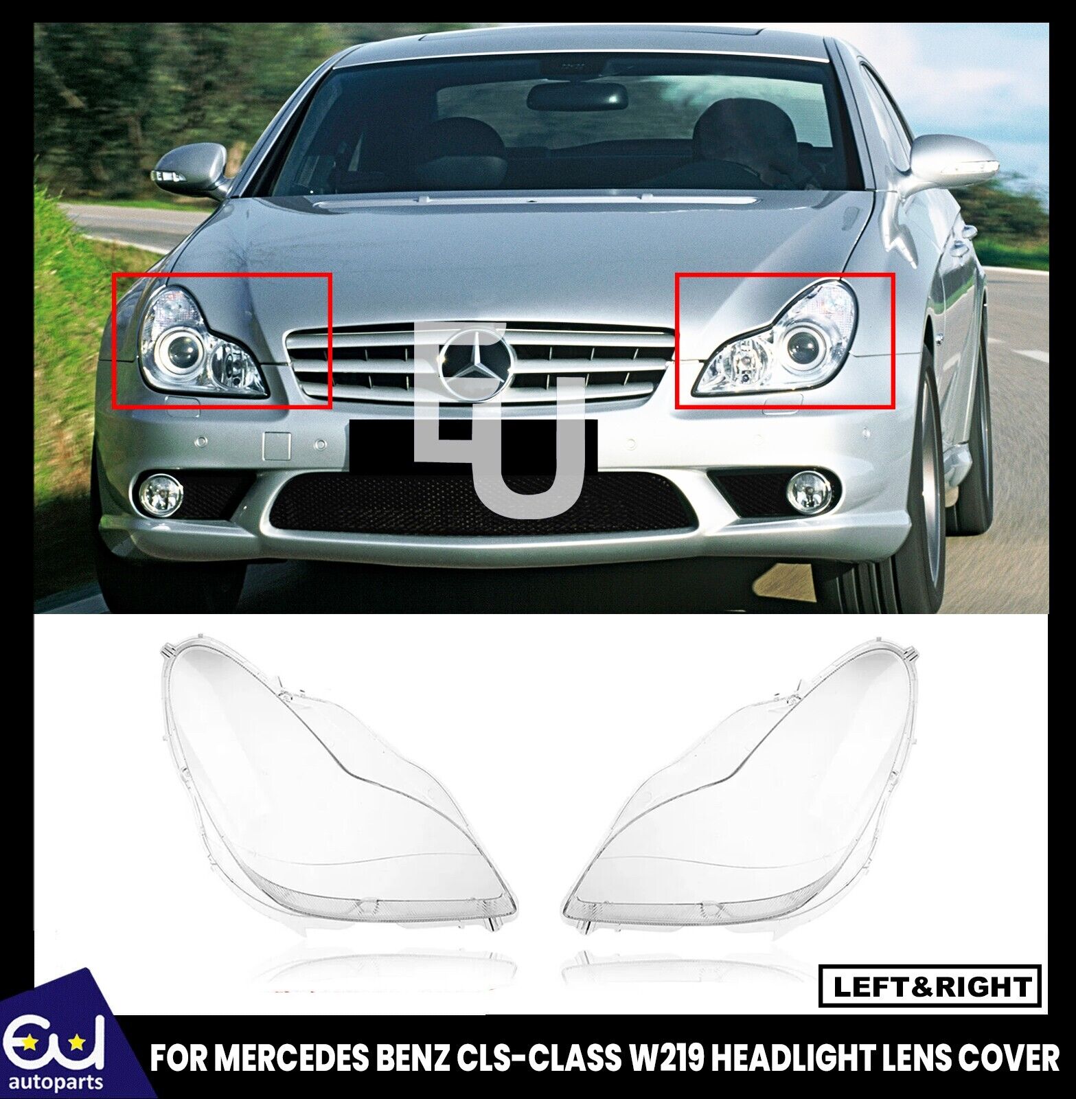 PAIR  HEADLIGHT CLEAR LENS COVER FOR MERCEDES BENZ CLS W219 CLS350/500/550 03-10