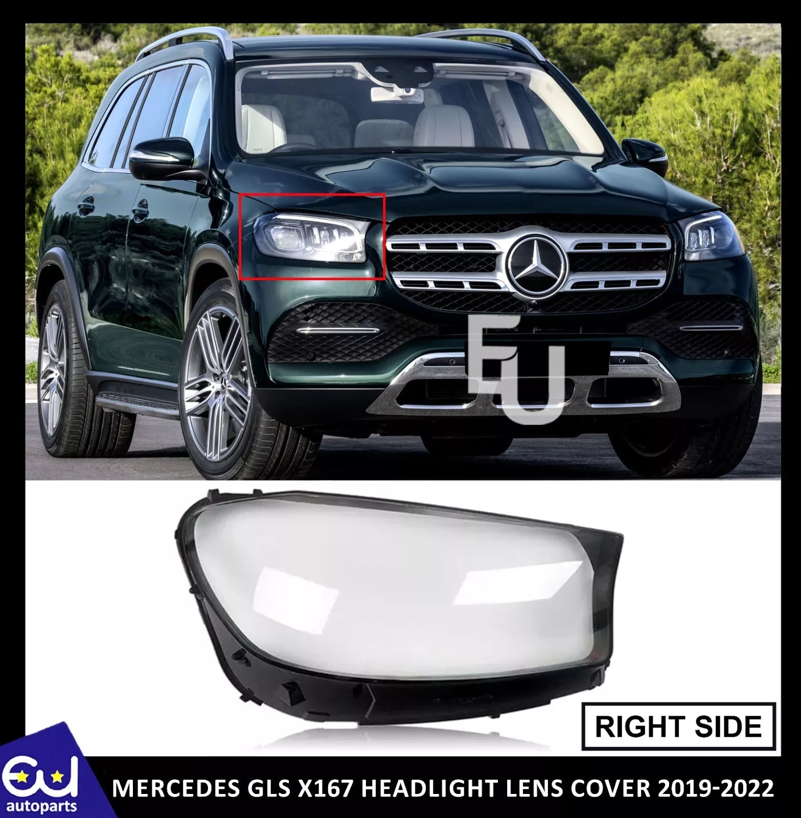RIGHT DRIVER SIDE HEADLIGHT LENS COVER HEADLAMP FOR MERCEDES GLS X167 2019-2022
