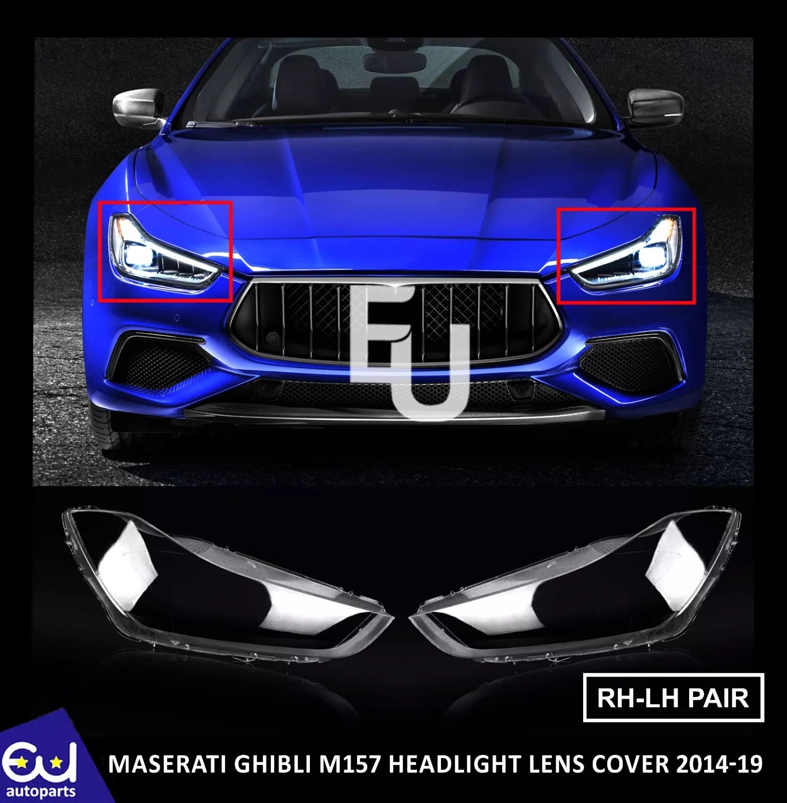LEFT RIGHT SIDE PAIR HEADLIGHT LENS COVER LAMP FOR MASERATI GHIBLI M157 2014-19