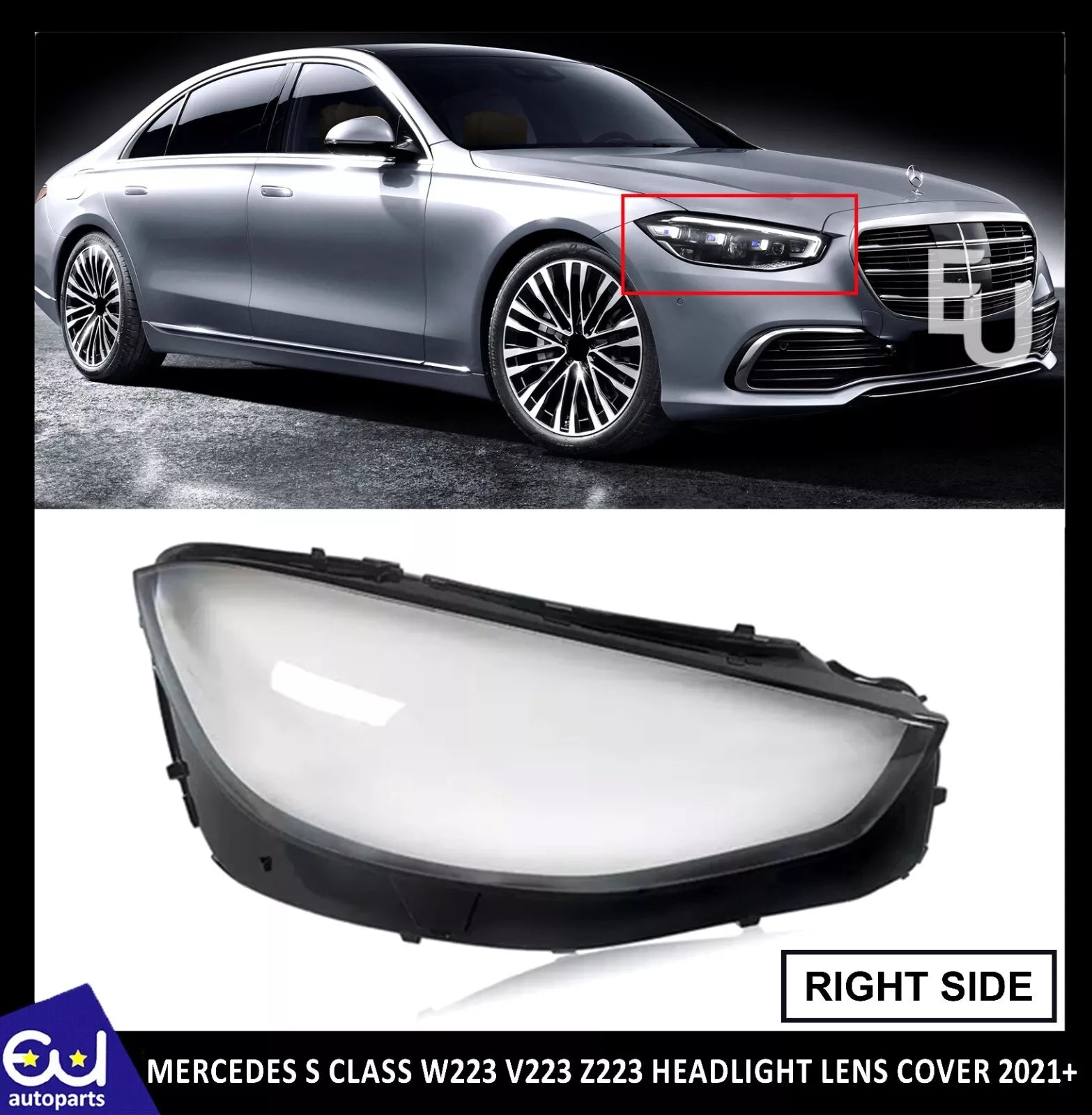 RIGHT DRIVER SIDE HEADLIGHT LENS COVER FOR MERCEDES S CLASS W223 V223 Z223 21+