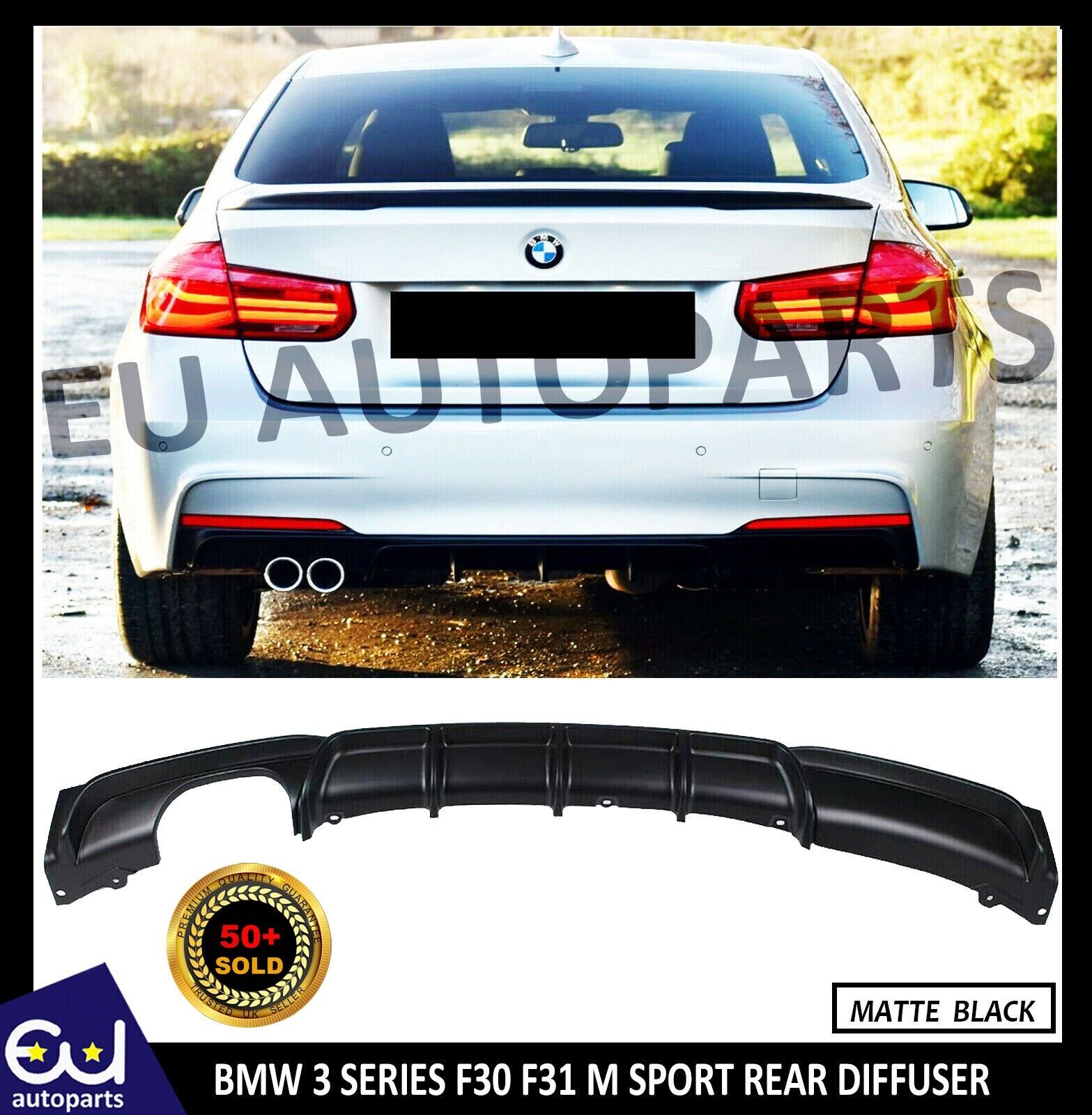 FOR BMW 3 SERIES F30 F31 REAR DIFFUSER BUMPER M SPORT  TWIN EXHAUST 2011-2019