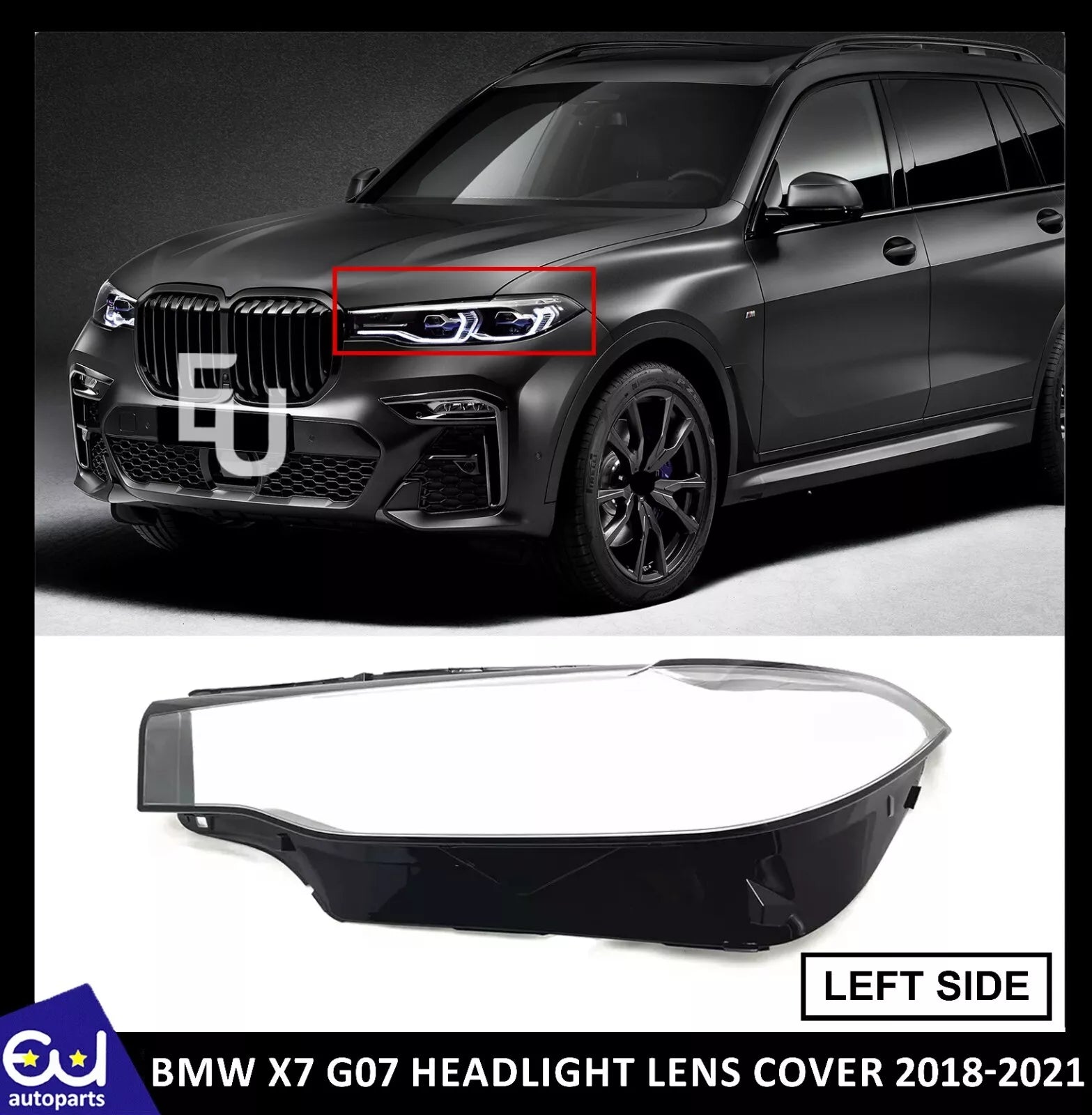 LEFT PASSENGER SIDE HEADLIGHT HEADLAMP CLEAR LENS COVER FOR BMW X7 G07 2018-2021