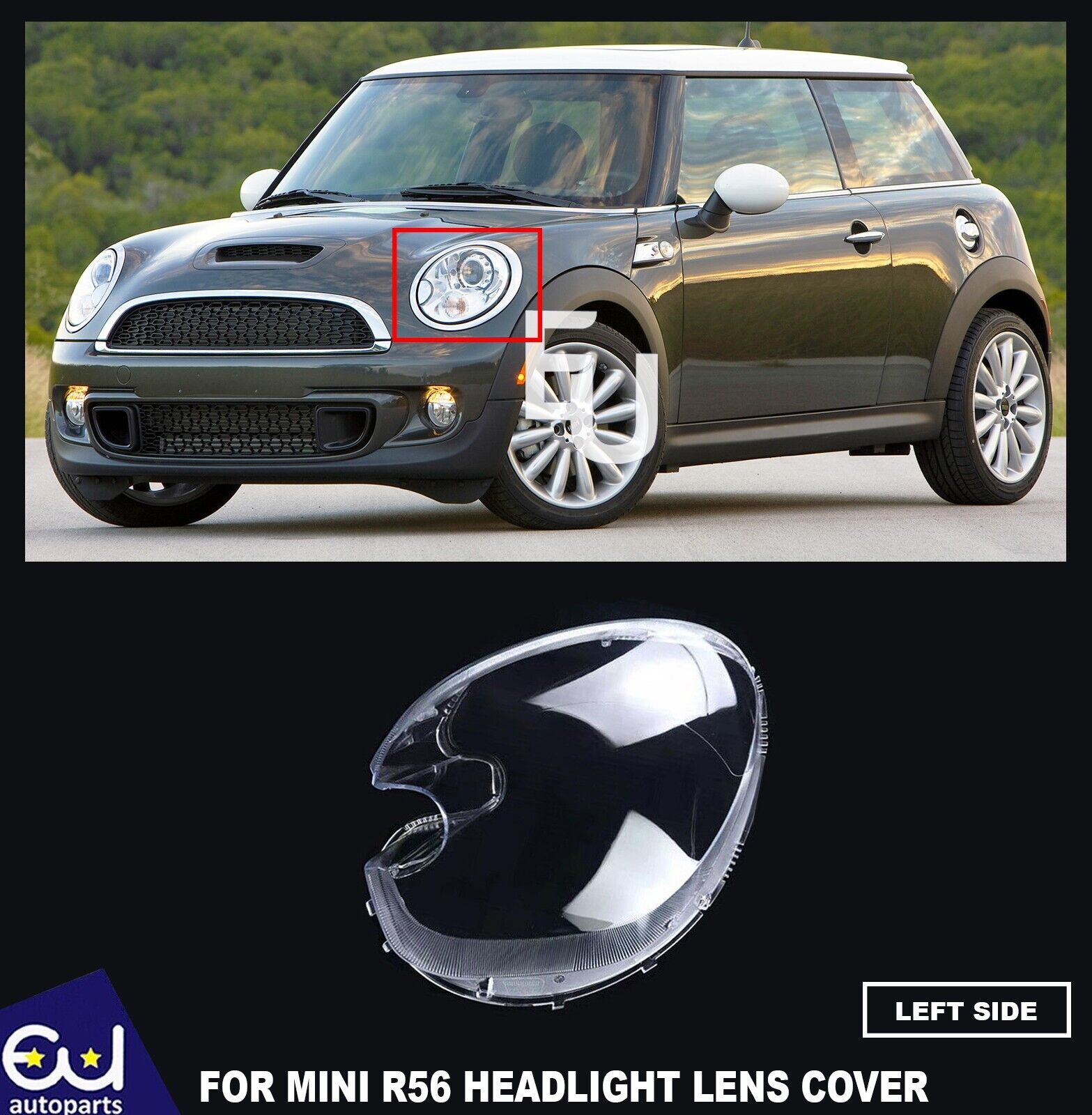 FOR LEFT FRONT HEADLIGHT LENS COVER LAMPSHADE FOR BMW MINI COOPER R56 HATCHBACK