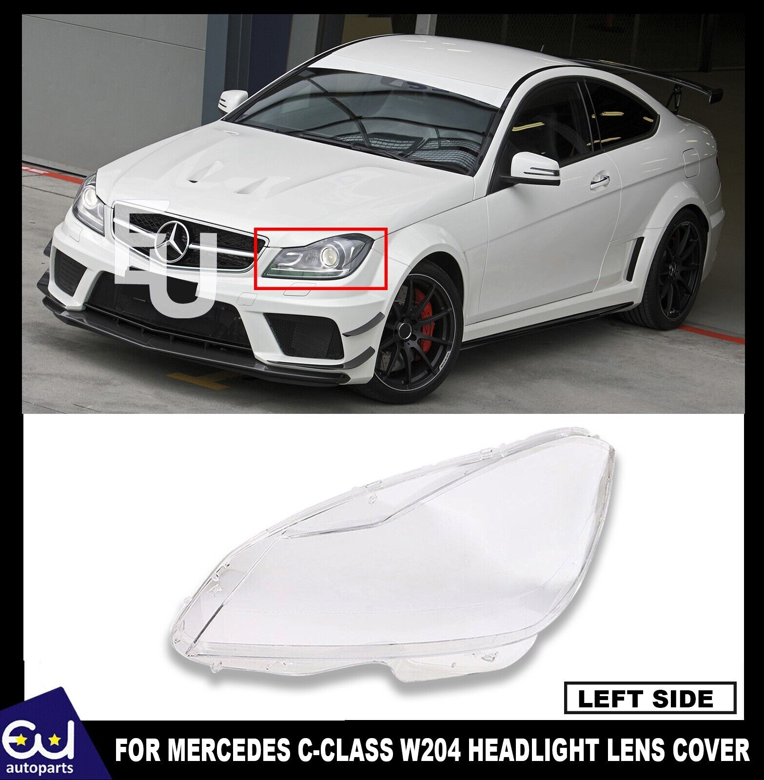 LEFT SIDE HEADLIGHT HEADLAMP LENS COVER FOR MERCEDES BENZ C CLASS W204 2011-2015