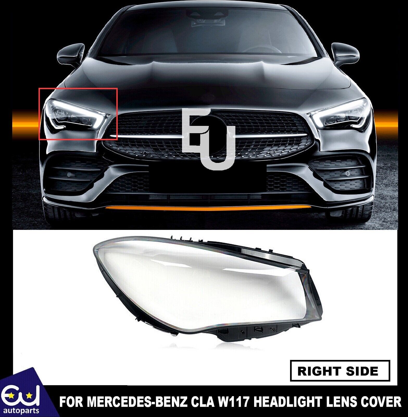 RIGHT SIDE RH HEADLIGHT LAMP GLASS LENS COVER FOR MERCEDES CLA C117 W117 17-19