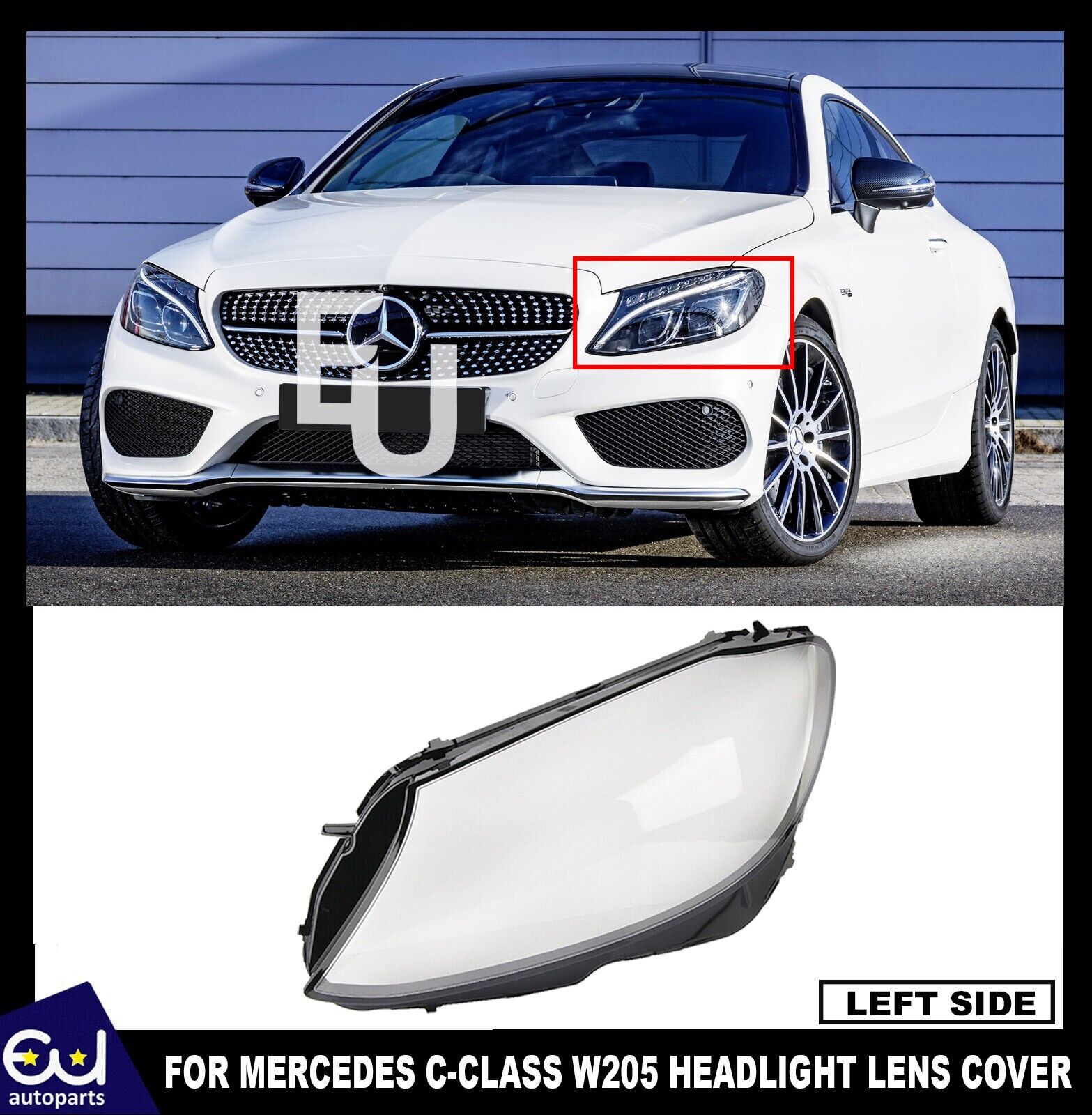 LEFT HEADLIGHT LAMP LENS COVER SHELL FOR MERCEDES-BENZ C CLASS W205 2015-2018 UK