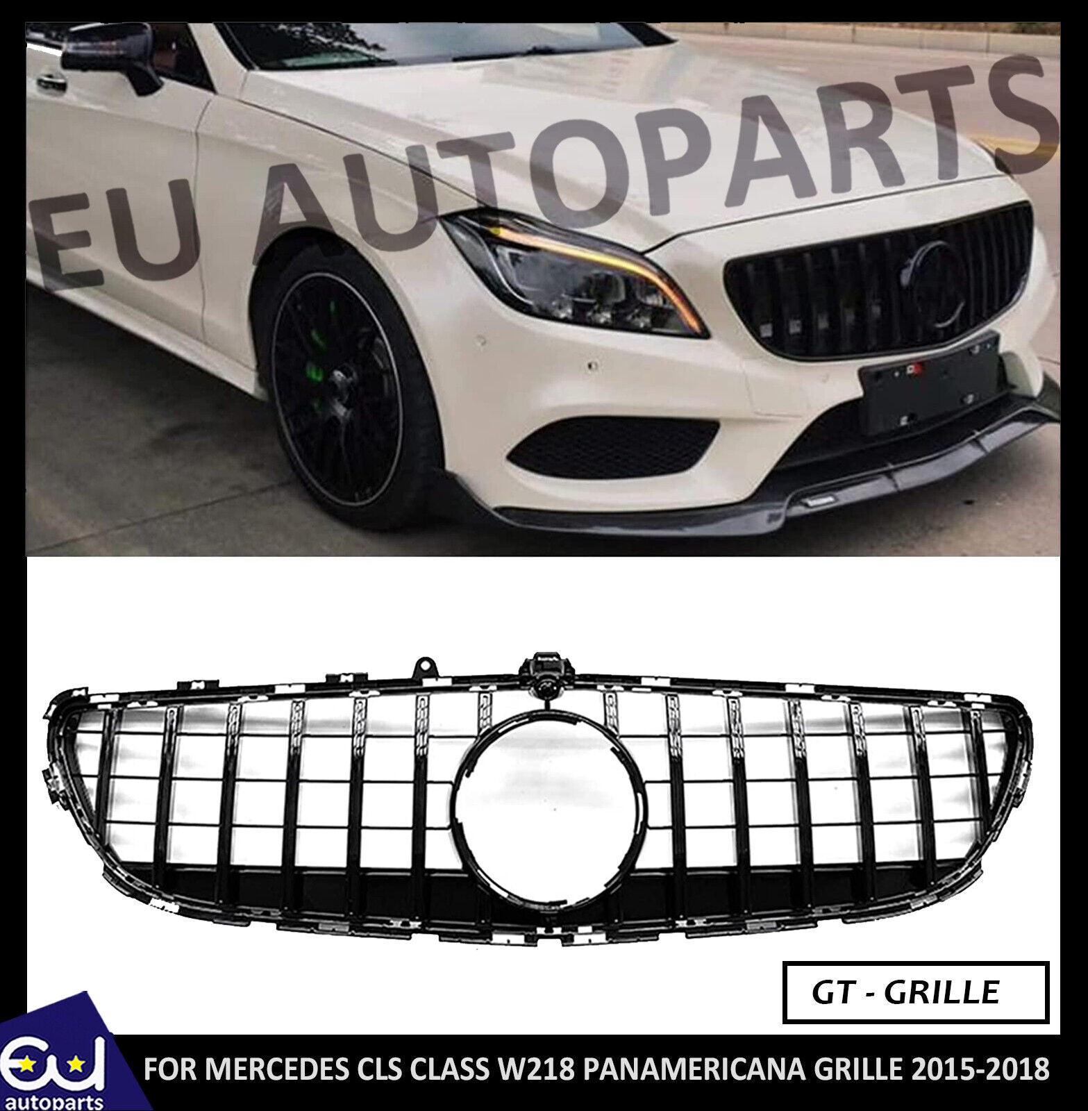 FOR MERCEDES CLS CLASS W218 C218 FRONT GT PANAMERICANA GRILLE GLOSS BLACK 15-18