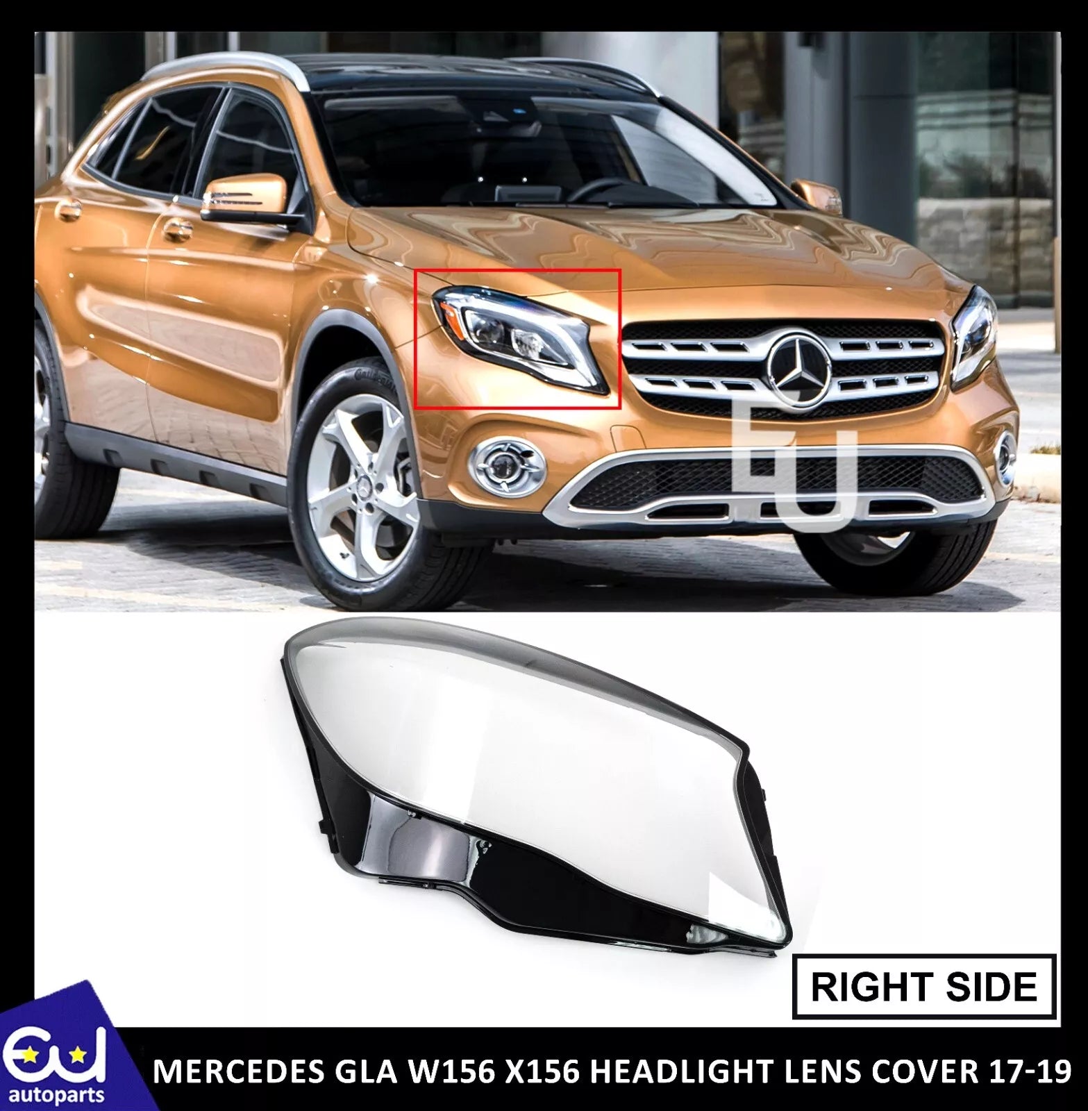 FOR MERCEDES BENZ GLA W156 2017-2019 HEADLIGHT GLASS LENS COVER RIGHT SIDE UK