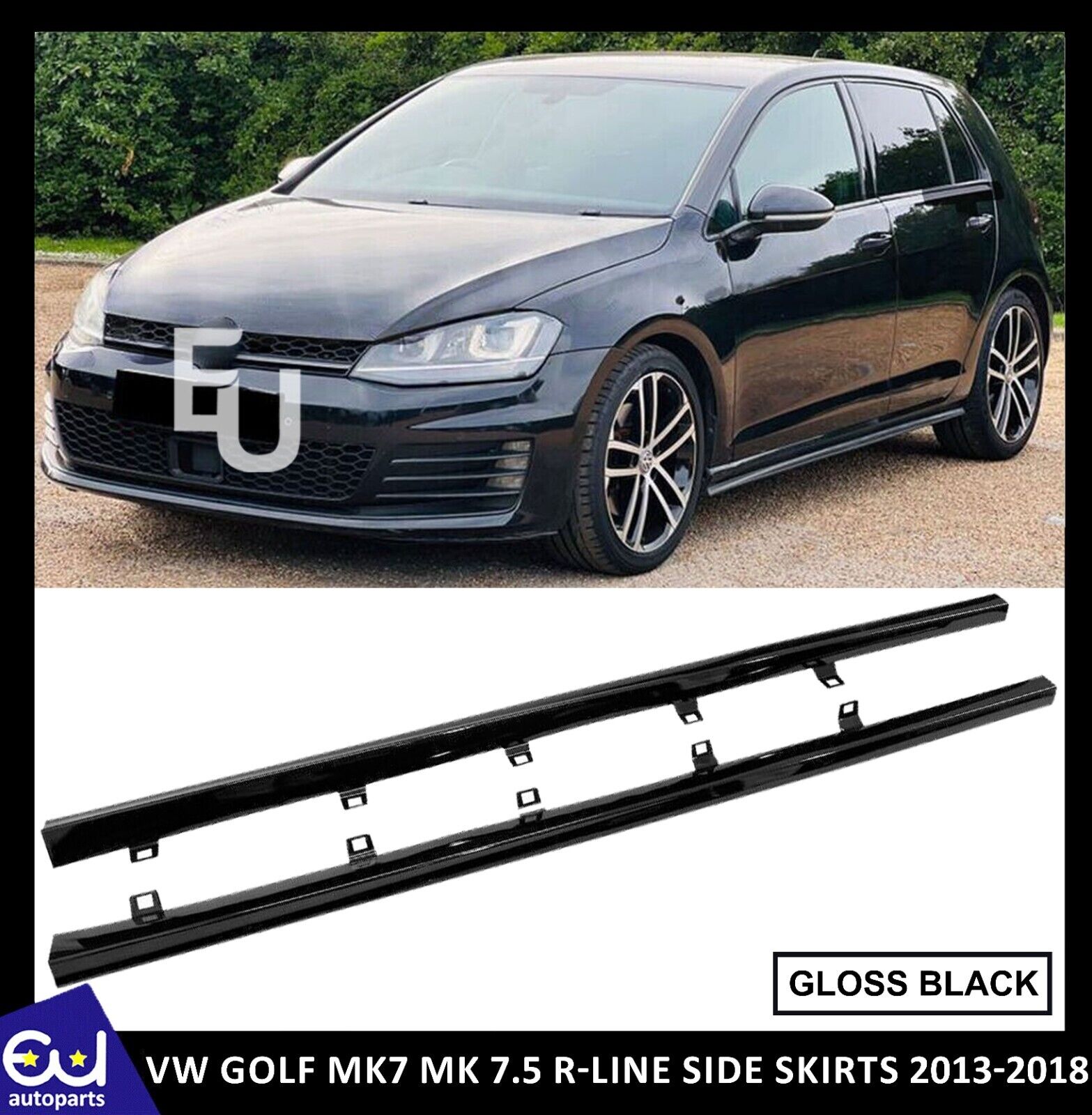FOR VW GOLF MK7 MK7.5 R LINE 2013-2020 SIDE SKIRT EXTENSION BLADE GLOSS BLACK