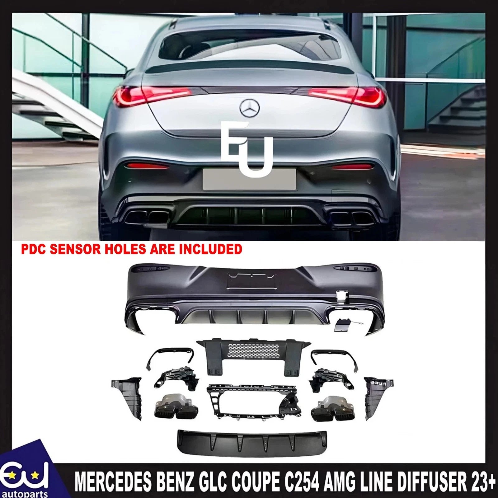 FOR MERCEDES BENZ GLC COUPE C254 AMG LINE GLC63 COUPE DIFFUSER WITH TAILPIPE 23+
