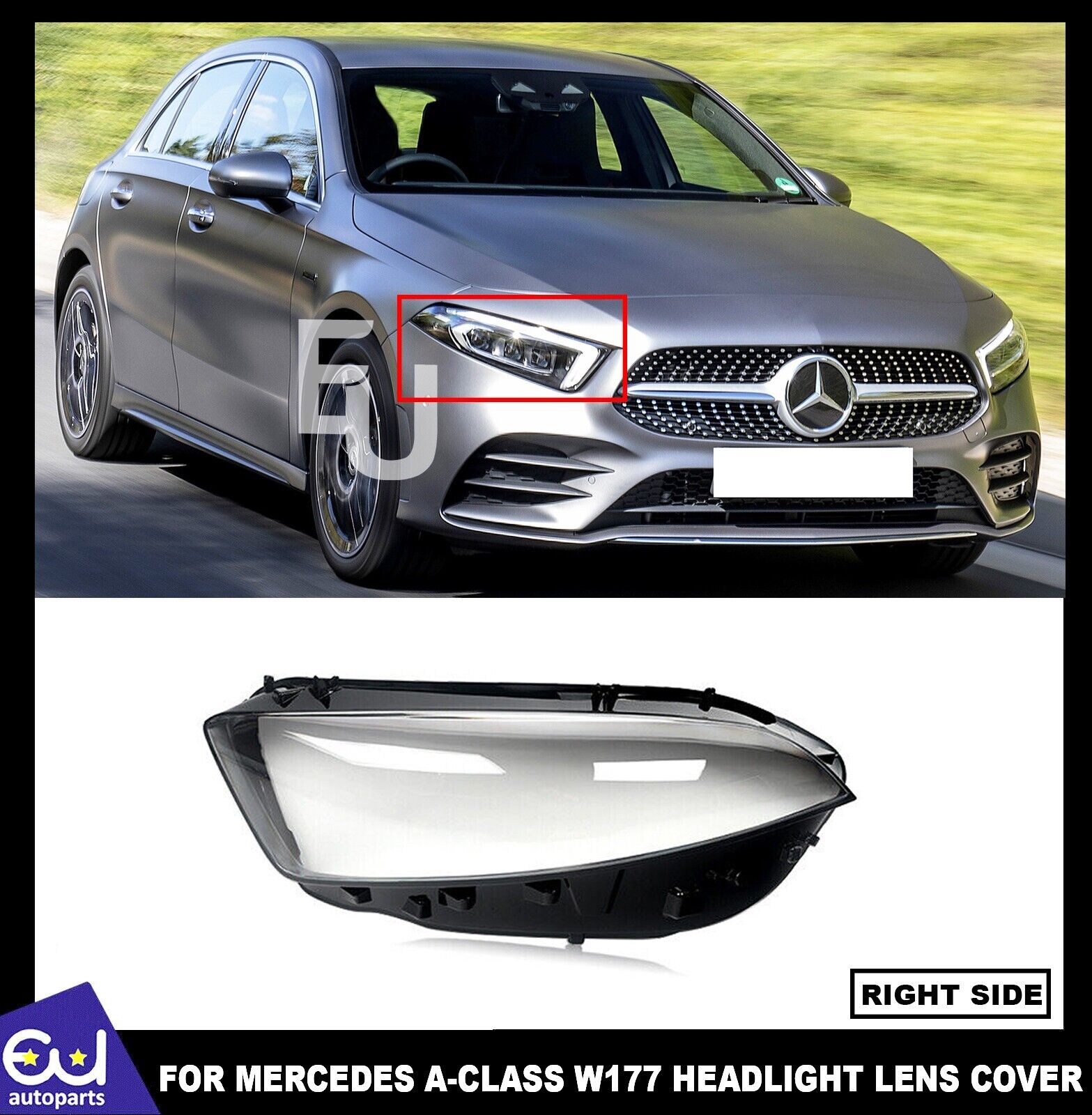 RIGHT SIDE FRONT HEADLIGHT LENS COVER FOR MERCEDES A CLASS W177 A180 A200 2018+