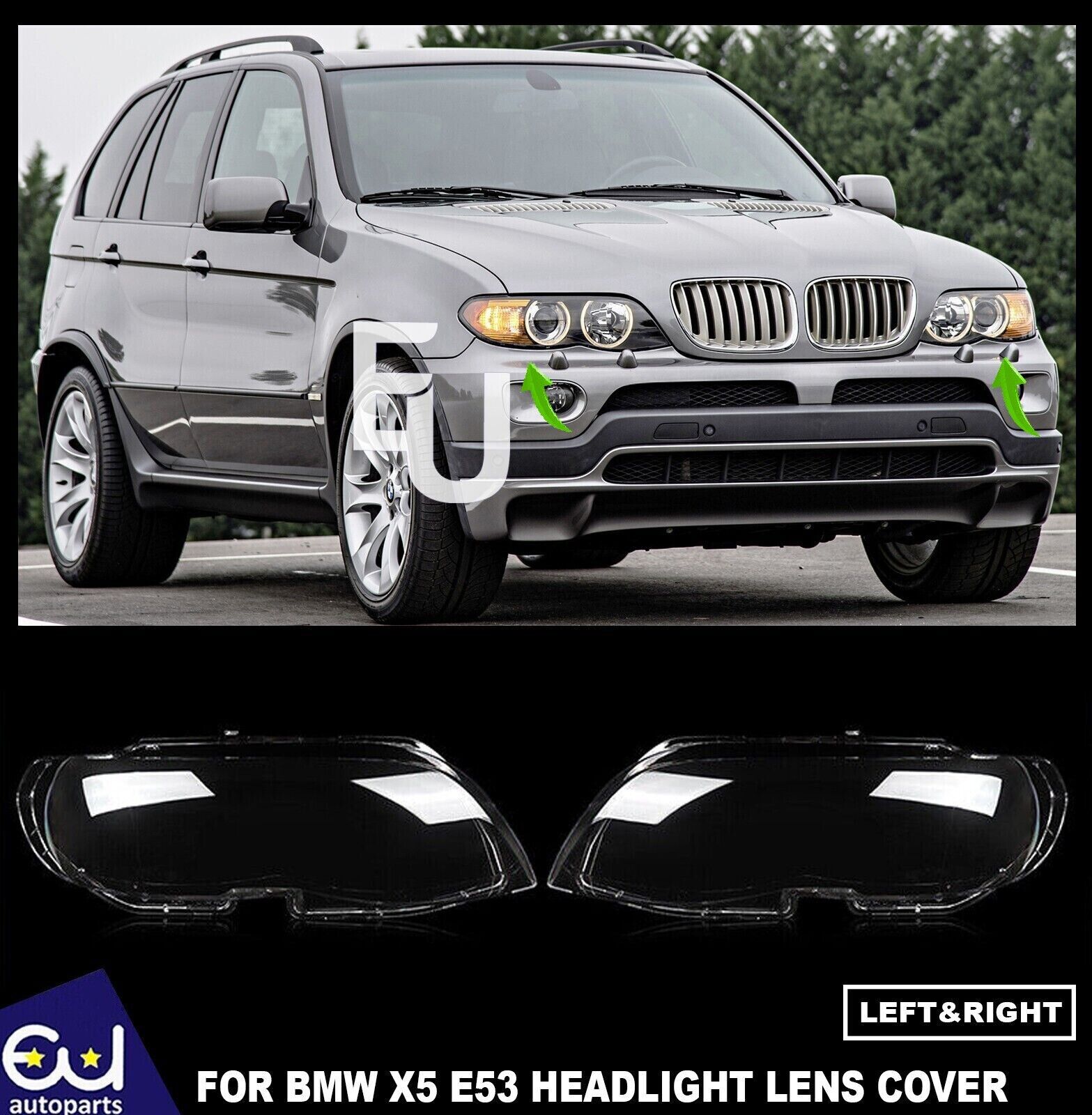 FOR BMW X5 E53 LCI 2004-2006 PAIR SIDE HEADLIGHT LENS COVER HEADLAMP SHELL