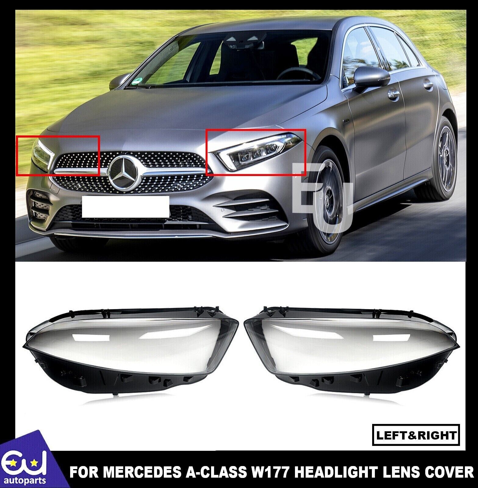 FOR MERCEDES-BENZ A CLASS W177 HEADLIGHT LENS COVER LEFT RIGHT SIDE + MANUAL