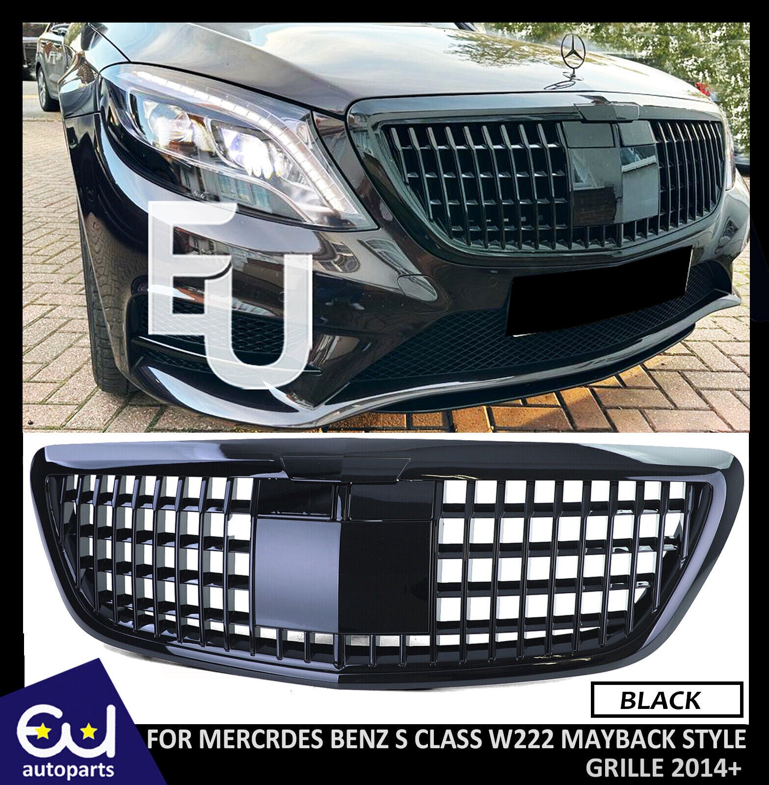 FOR MERCEDES BENZ S CLASS W222 S350 14+ MAYBACH STYLE FRONT GRILL GRILLE BLACK