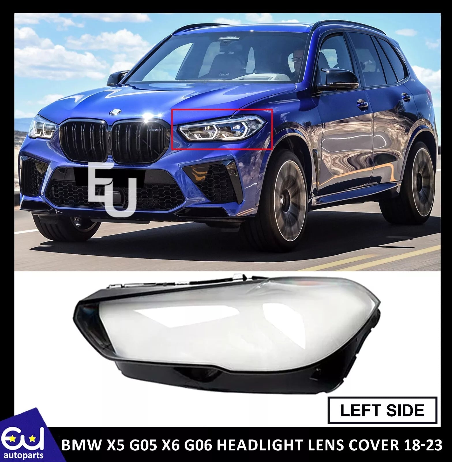 FOR BMW X6 G06 X5 G05 LEFT HEADLIGHT LENS HEADLAMP COVER REPLACEMENT 2018-2023