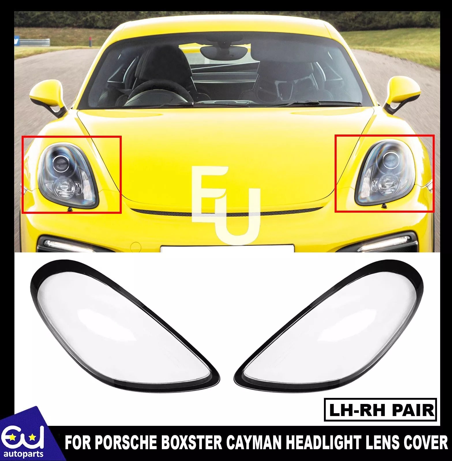 LEFT RIGHT PAIR HEADLIGHT LAMP LENS COVER FOR PORSCHE BOXSTER CAYMAN 981 12-16