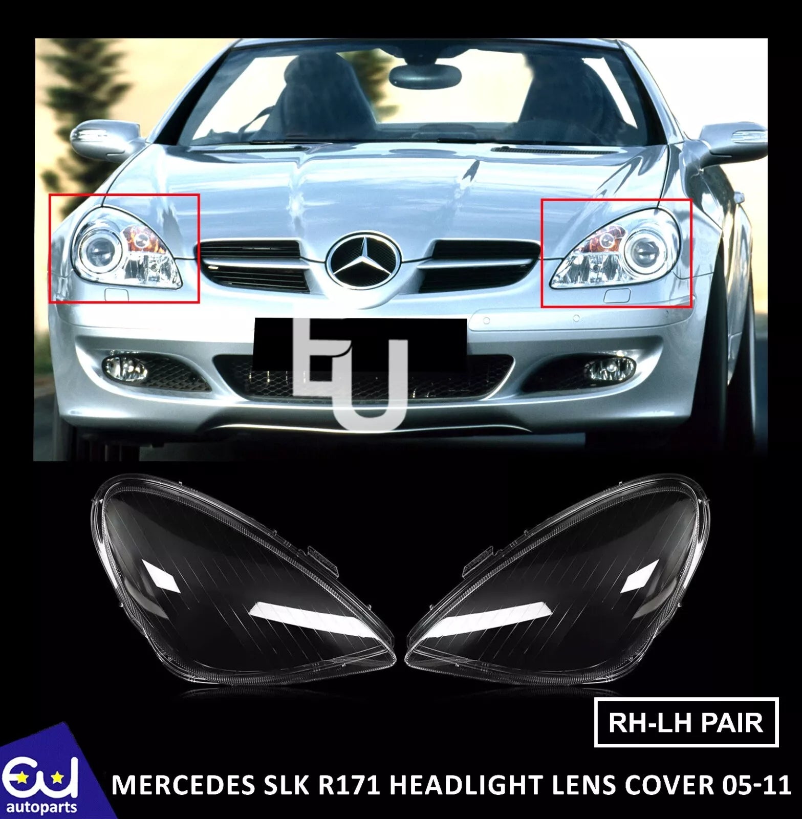 PAIR FRONT CLEAR HEADLIGHT LAMP LENS COVER FOR MERCEDES-BENZ SLK R171 2005-2011