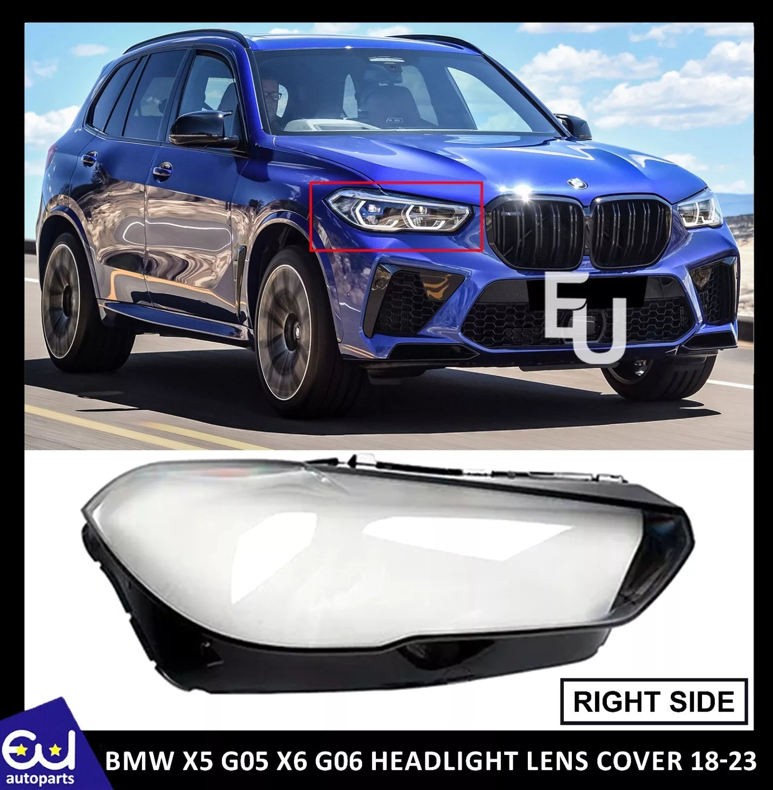 FOR BMW X6 G06 X5 G05 RIGHT HEADLIGHT LENS HEADLAMP COVER REPLACEMENT 2018-2023