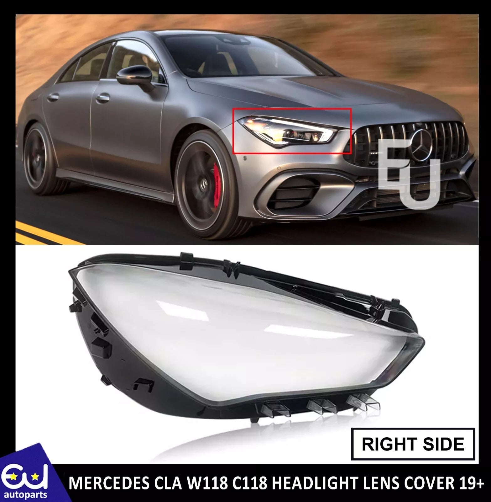 FOR MERCEDES CLA W118 C118 RIGHT DRIVER SIDE HEADLIGHT LENS HEADLAMP COVER 2019+