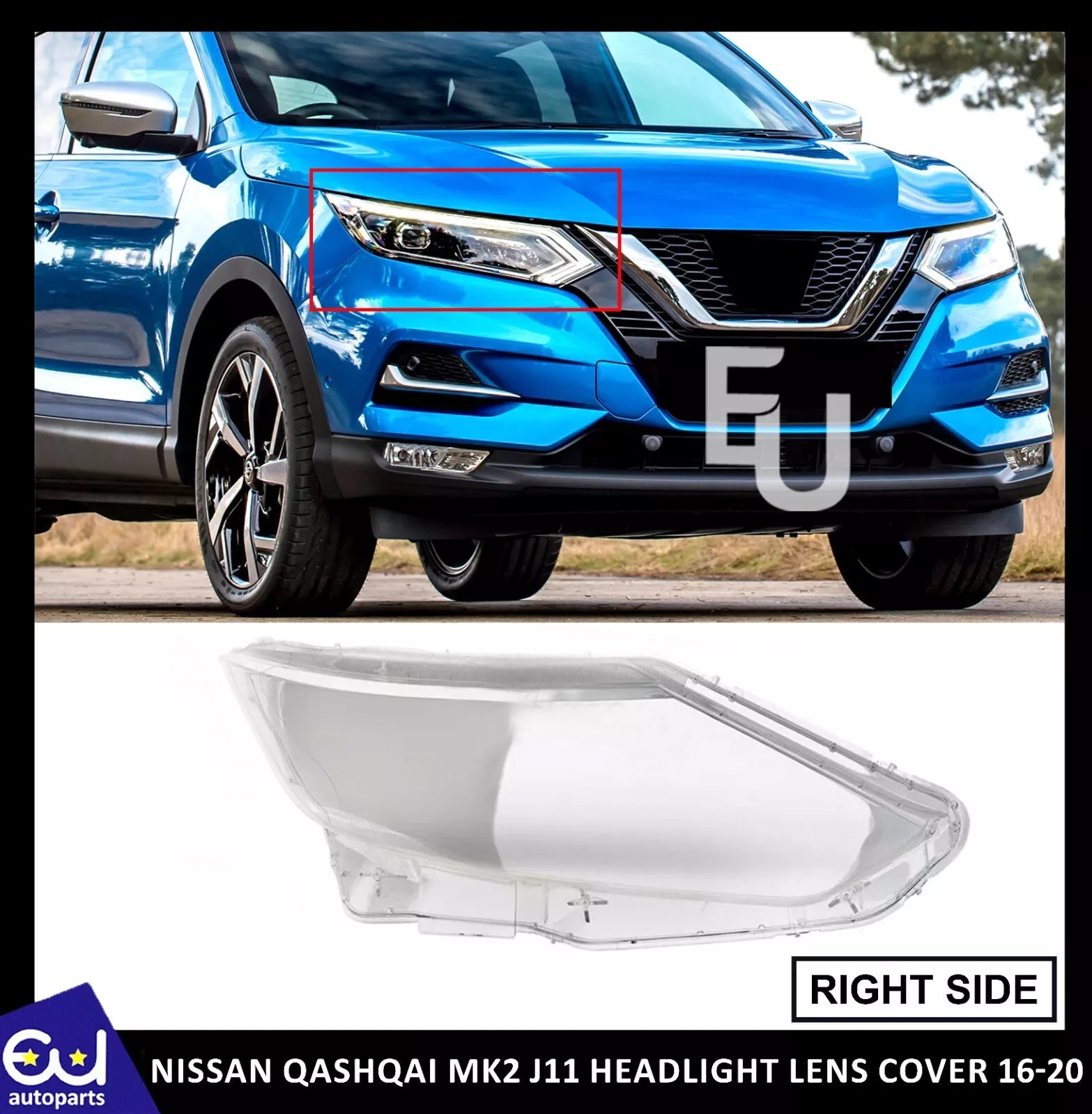 FRONT HEADLIGHT LAMP LENS COVER FOR NISSAN QASHQAI MK2 J11 RIGHT DRIVER SIDE LCI