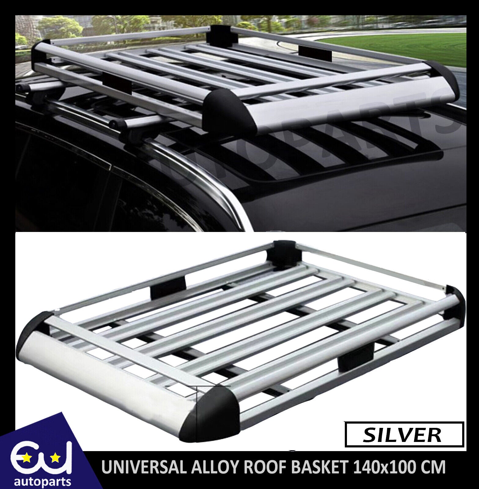 UNIVERSAL CAR ROOF RACK BASKET TRAY LUGGAGE CARGO CARRIER ALUMINIUM SILVER