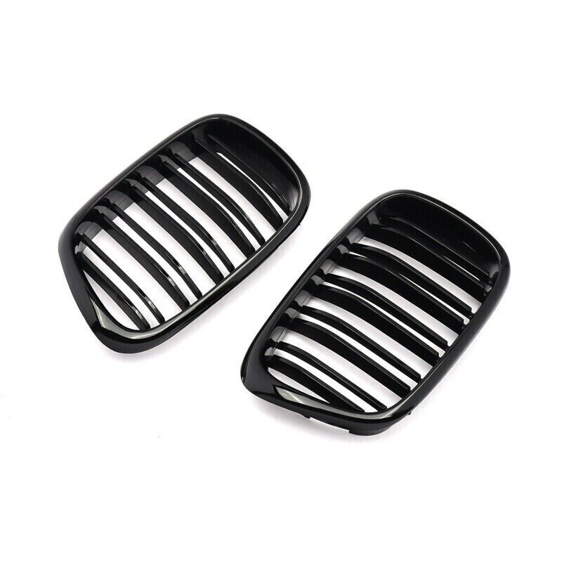 GLOSS BLACK TWIN SLATS FRONT KIDNEY GRILLE GRILL FOR BMW 5 SERIES E39 1995-2002