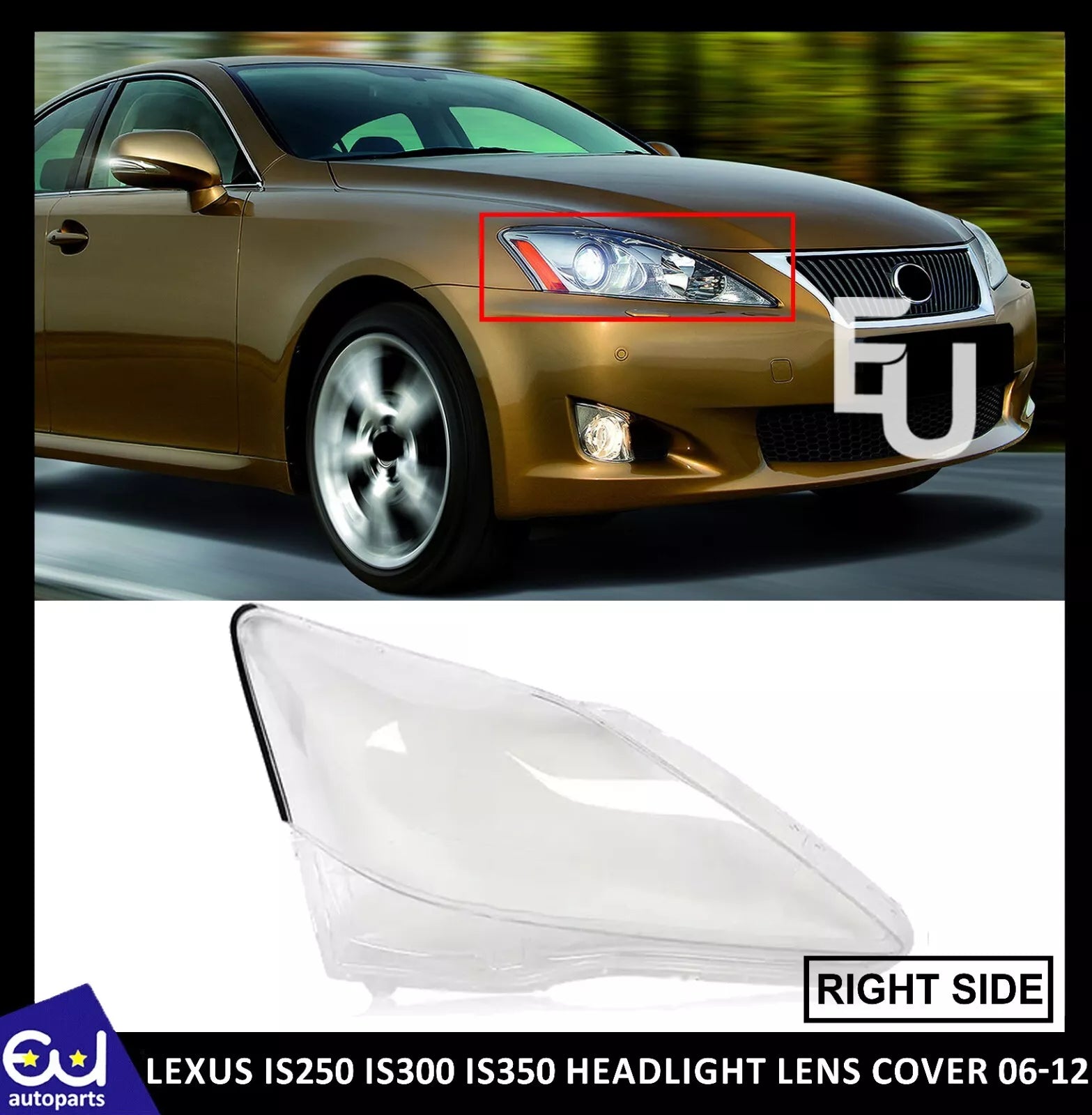 FOR LEXUS IS250 IS300 IS350 06-12 HEADLIGHT LAMP LENS COVER FRONT RIGHT DRIVER