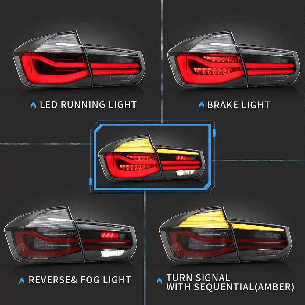 PAIR LED TAIL LIGHTS FOR BMW F30 F35 F80 M3 LCI STYLE CLEAR REAR LAMPS 2012-2018