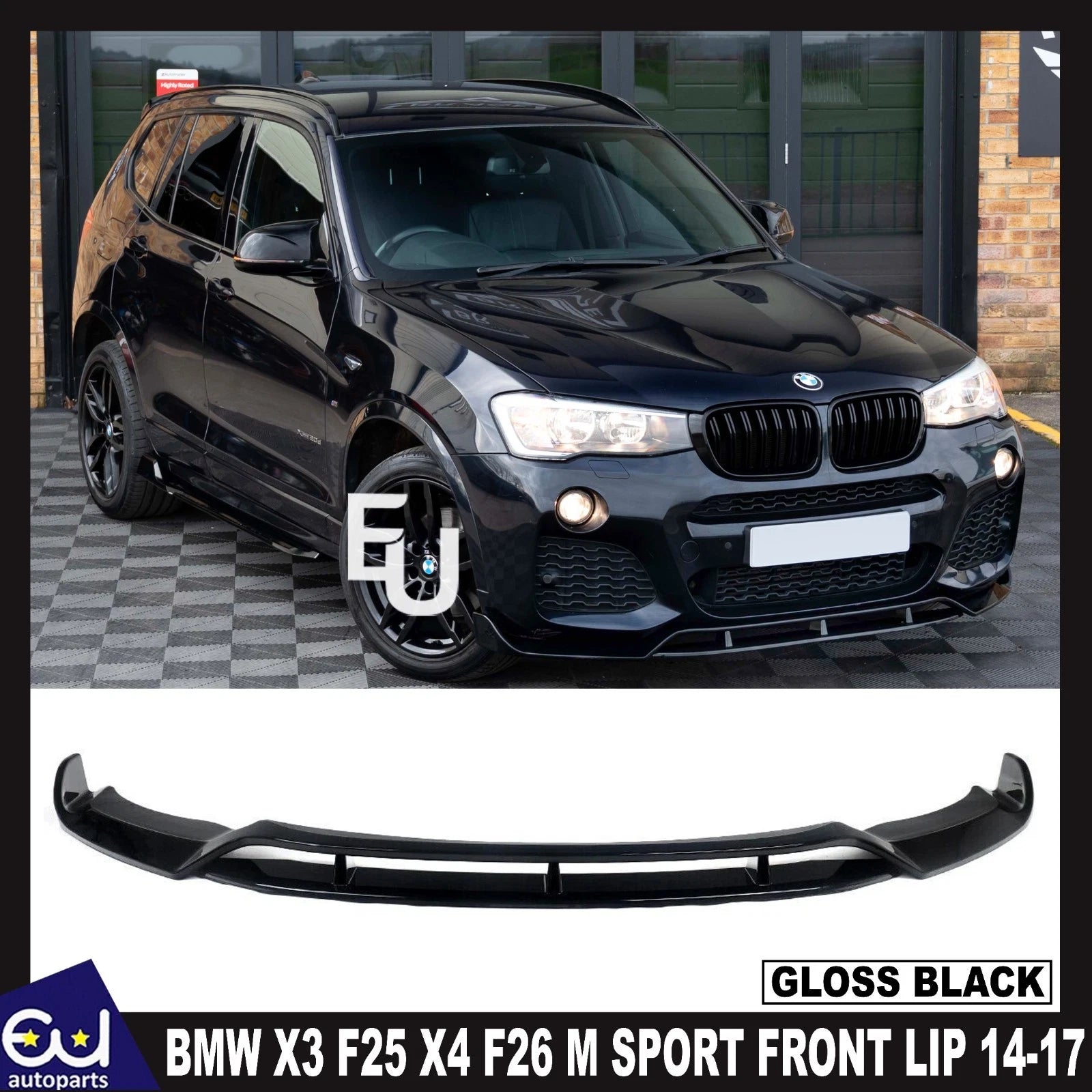 FOR BMW X3 F25 X4 F26 M SPORT FRONT LIP SPLITTER GLOSS BLACK 2014-2017