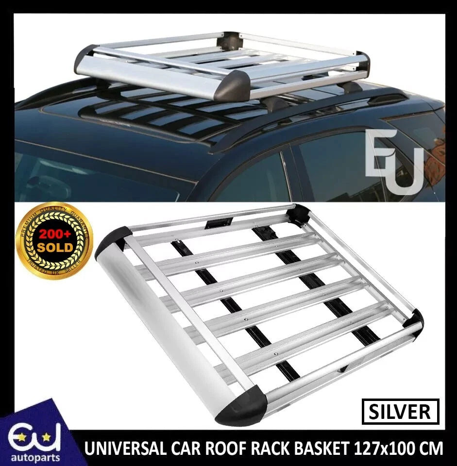 UNIVERSAL ALUMINIUM ROOF RACK BASKET TRAY LUGGAGE CARGO CARRIER SILVER 127*100CM