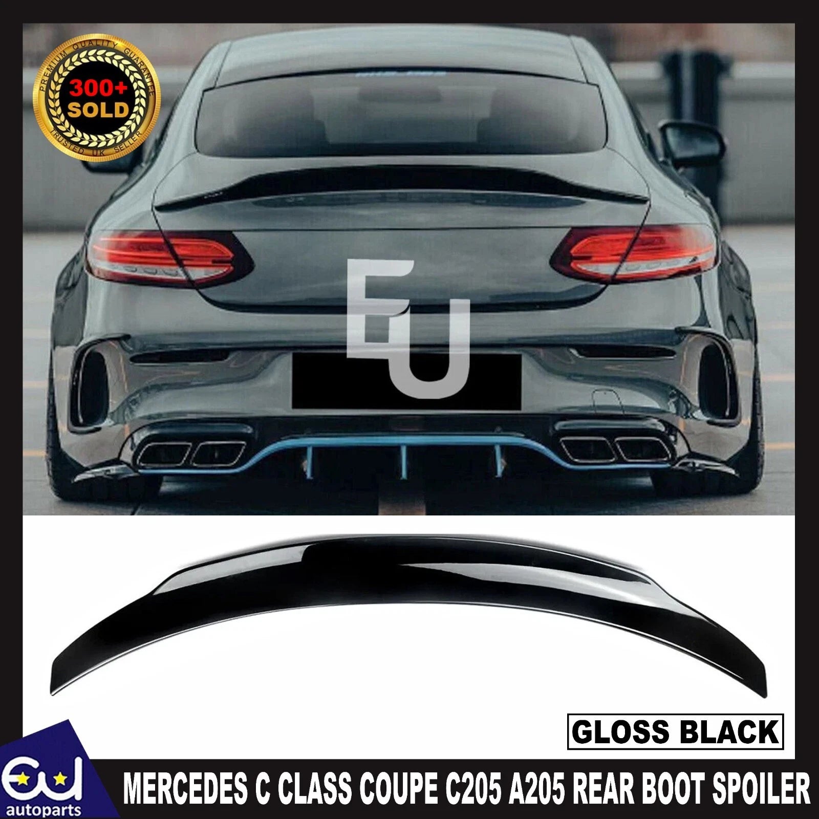 MERCEDES C CLASS C205 COUPE AMG REAR BOOT SPOILER PSM STYLE GLOSS BLACK 15+
