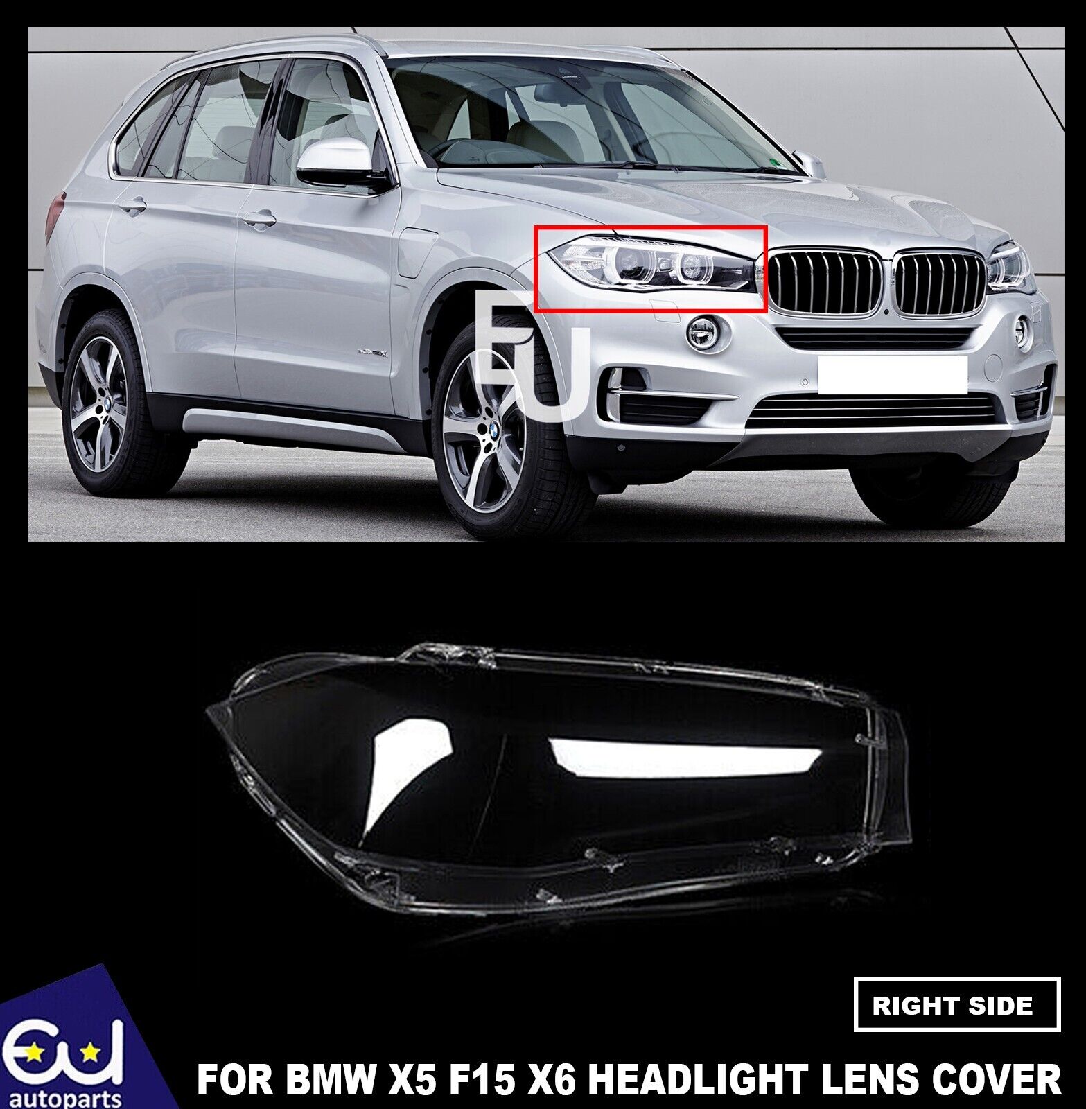 FOR BMW X5 X6 F15 F16 14-17 HEADLAMP HEADLIGHT LENS COVER RIGHT SIDE T+MANUAL