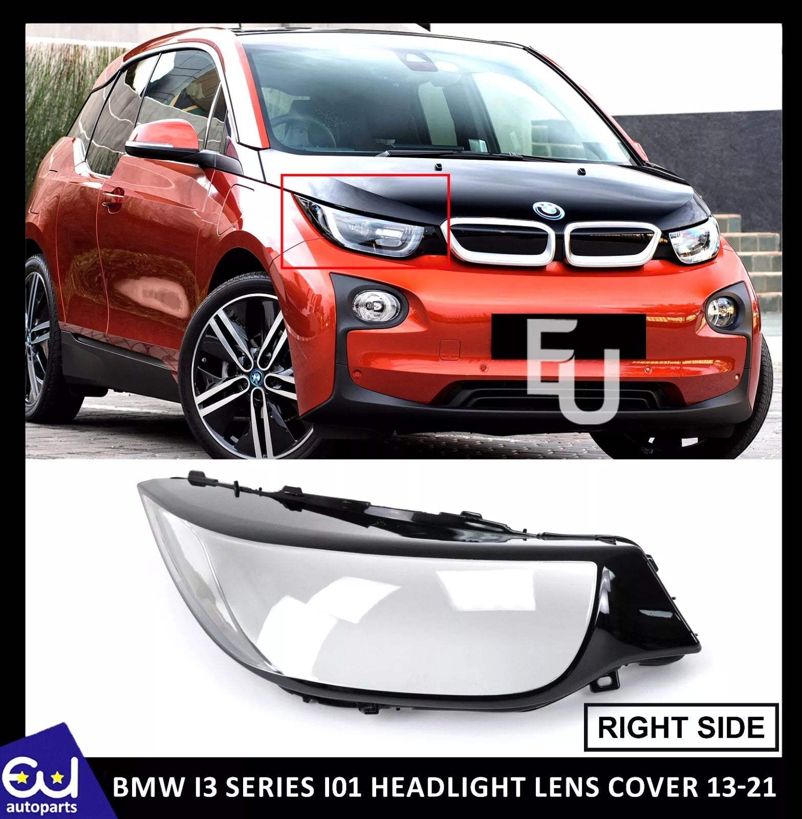 FOR BMW I3 SERIES I01 FRONT HEADLIGHT LENS COVER RIGHT DRIVER SIDE 2013-2021