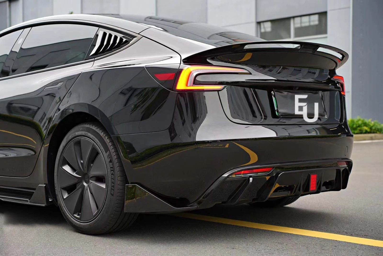 BRAGE DESIGN REAR BUMPER DIFFUSER WITH LED FOR TESLA MODEL 3 GLOSS BLK 2017-2023